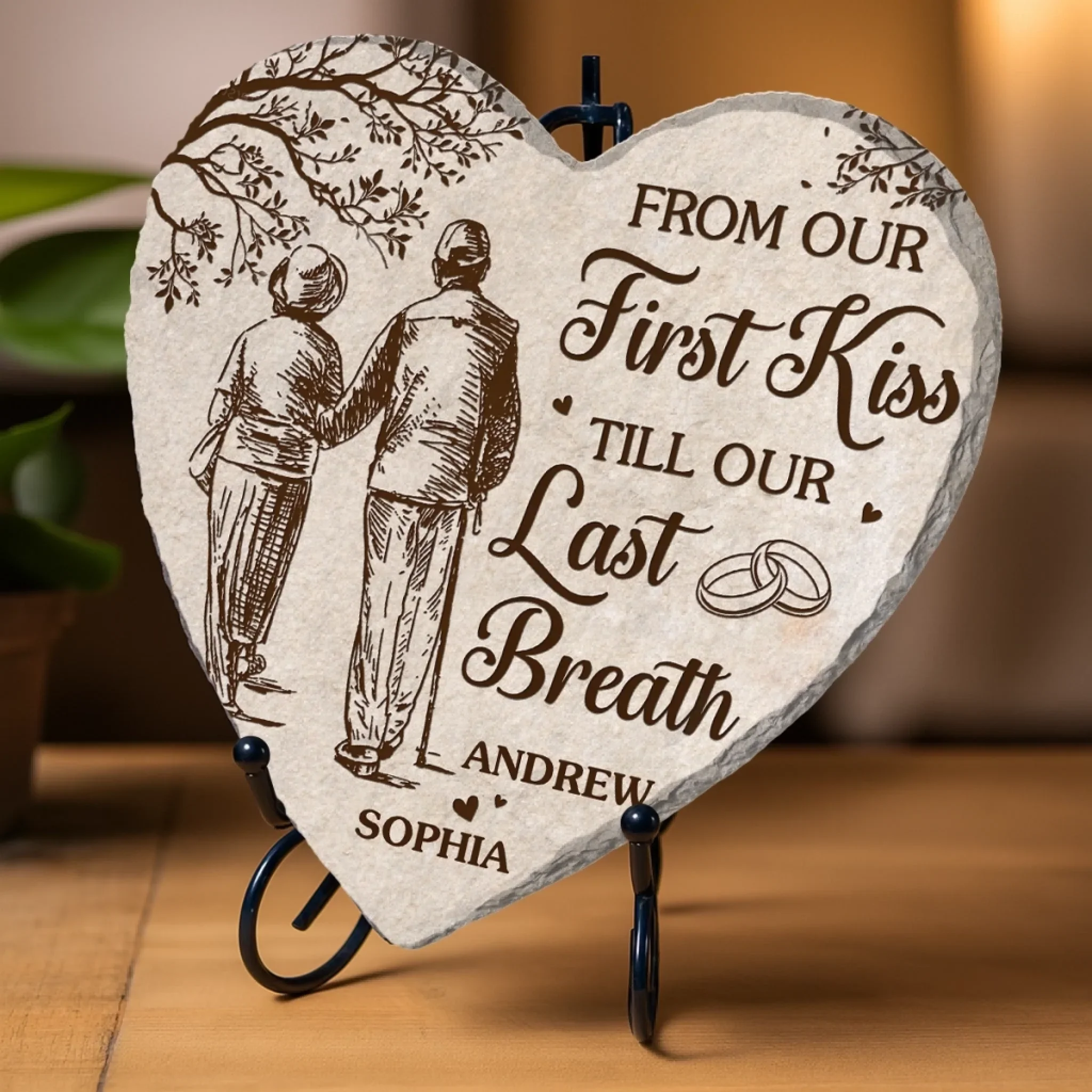 Custom Heart Shaped Stone With Stand - Personalized Anniversary Wedding Gifts For Husband And Wife, Him And Her - You Are My Calm - Image 3