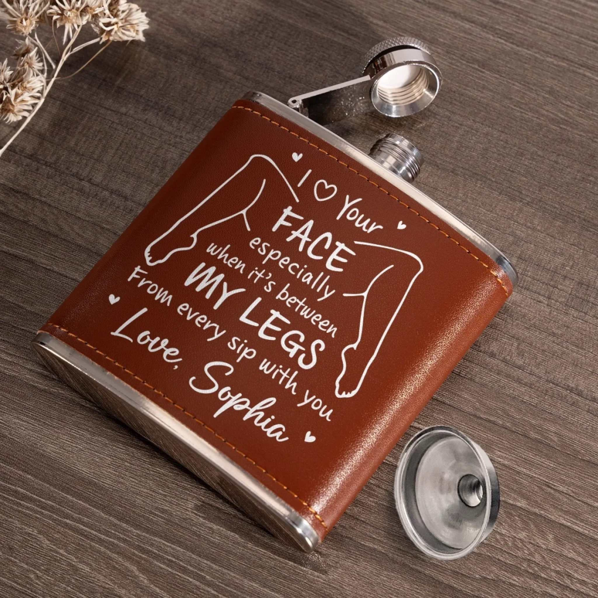 Custom Hip Flask - Personalized Anniversary Wedding Gifts For Husband And Wife, Him And Her - Love Feels Simple With You - Image 7