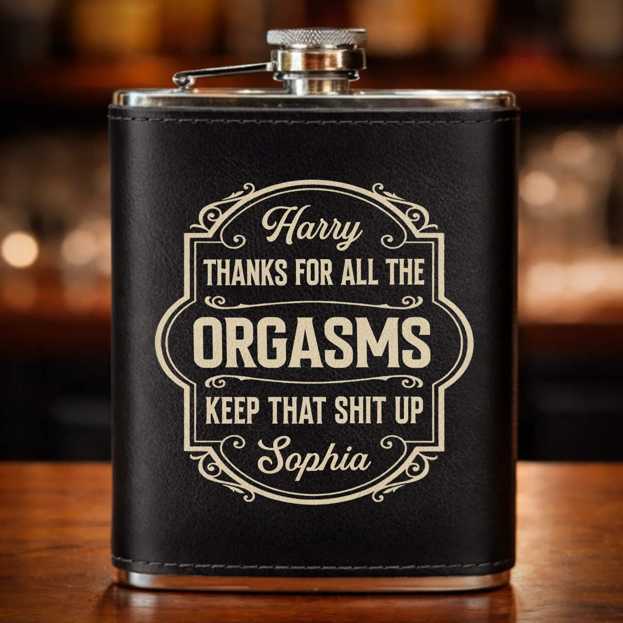 Custom Hip Flask Set - Personalized Anniversary Wedding Gifts For Husband And Wife, Him And Her - Love That Knows Home - Image 3