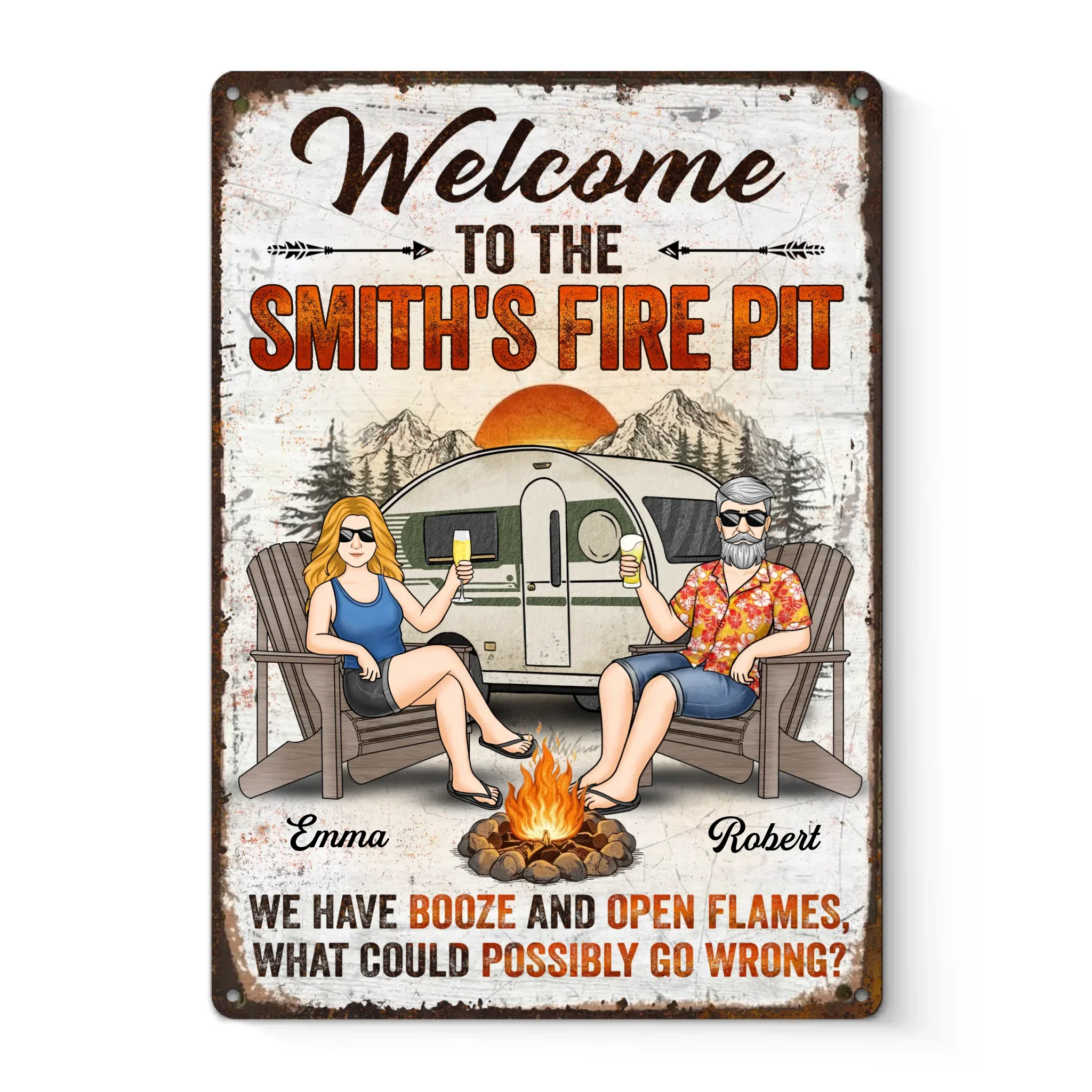 Custom Home Decor Metal Sign - Personalized Anniversary Wedding Camping Gifts For Campers, Husband And Wife, Him And Her - Welcome To Our Fire Pit - Image 2