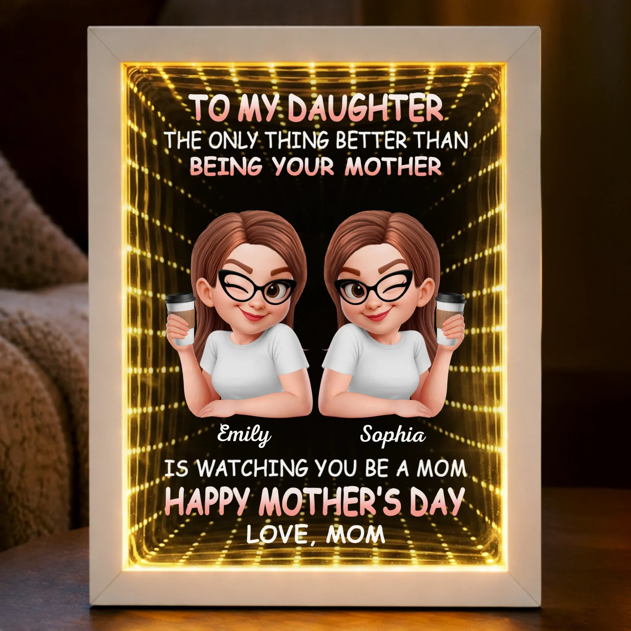Custom Infinity Mirror Light Box - Personalized Mother's Day Birthday Gifts For Mom, Daughter - From My Little Girl To A Mom - Image 2