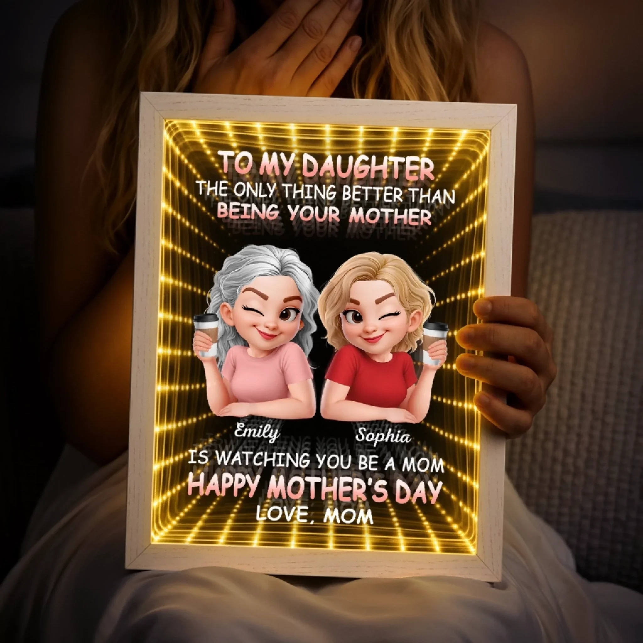 Custom Infinity Mirror Light Box - Personalized Mother's Day Birthday Gifts For Mom, Daughter - From My Little Girl To A Mom - Image 5