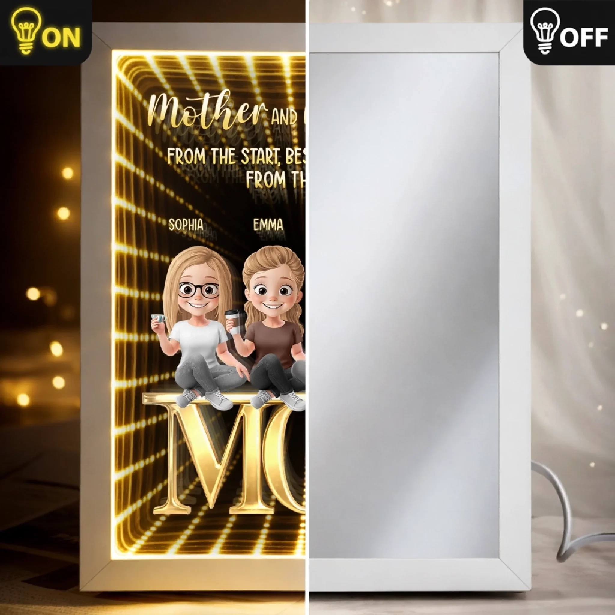Custom Infinity Mirror Light Box - Personalized Mother's Day Birthday Gifts For Mom - Daughters Today, Besties Always - Image 6
