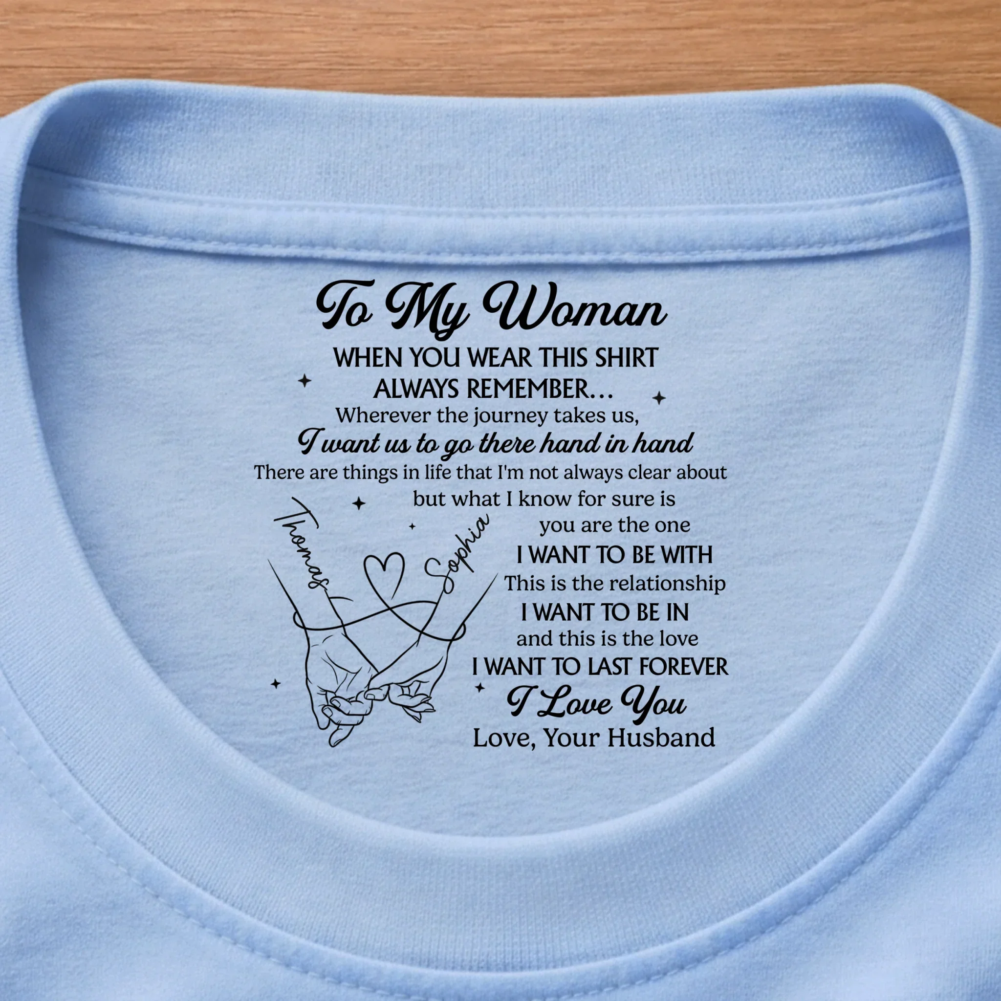 Custom Inside Neck Print T-Shirt - Personalized Anniversary Wedding Gifts For Husband And Wife, Him And Her - You And Me Forever - Image 6