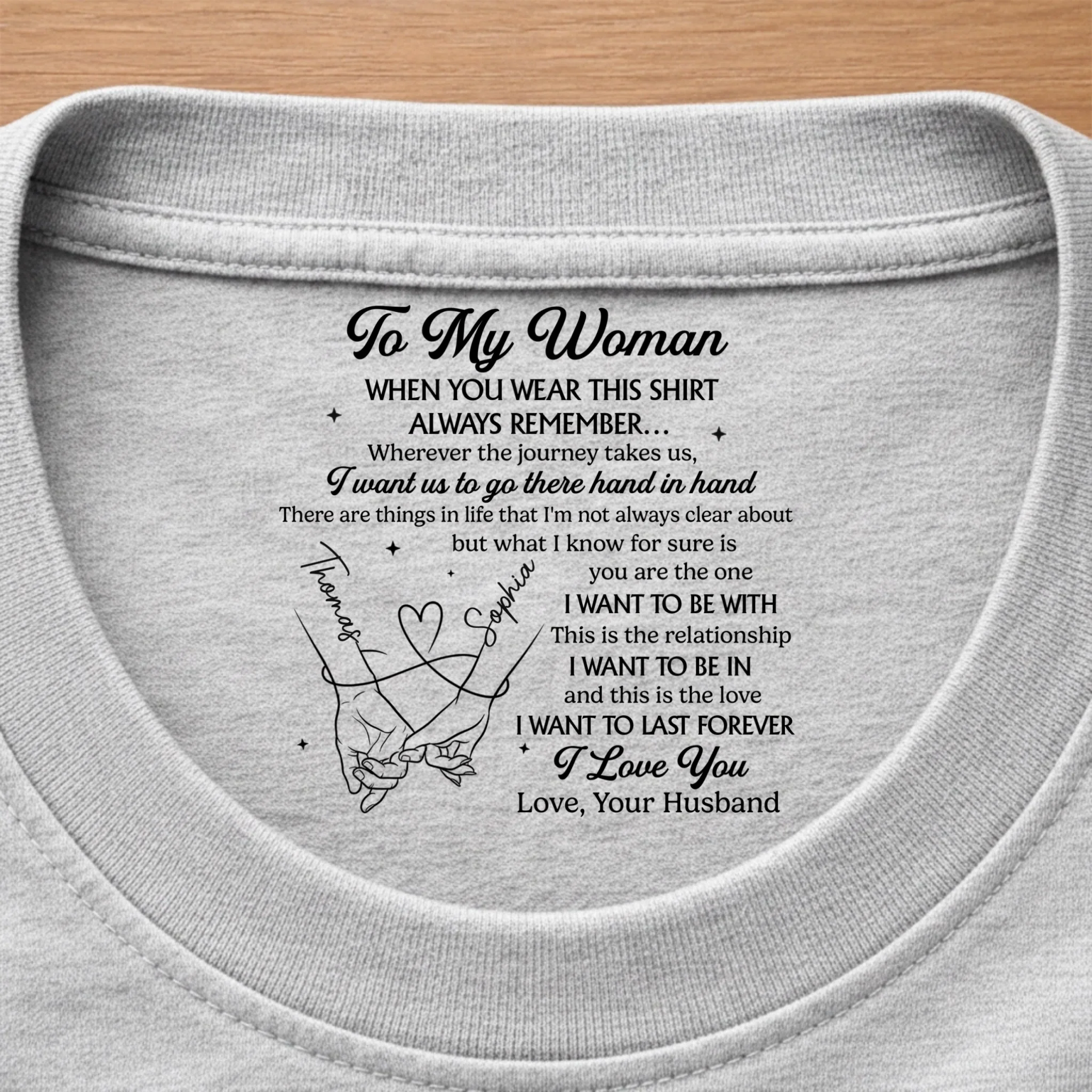 Custom Inside Neck Print T-Shirt - Personalized Anniversary Wedding Gifts For Husband And Wife, Him And Her - You And Me Forever - Image 7