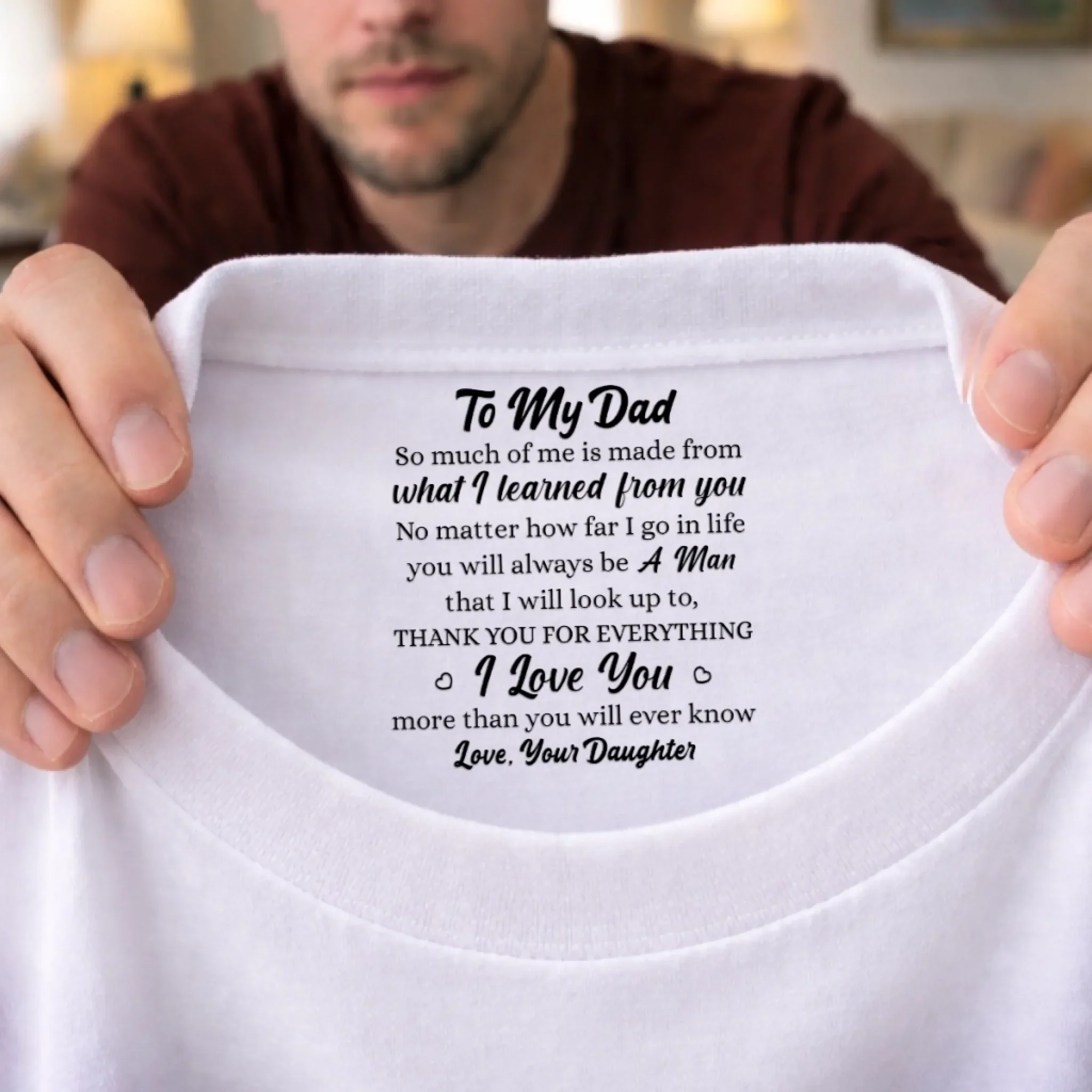 Custom Inside Neck Print T-Shirt - Personalized Father's Day Birthday Gifts For Dad, Daughter - Always Your Little Kid - Image 7
