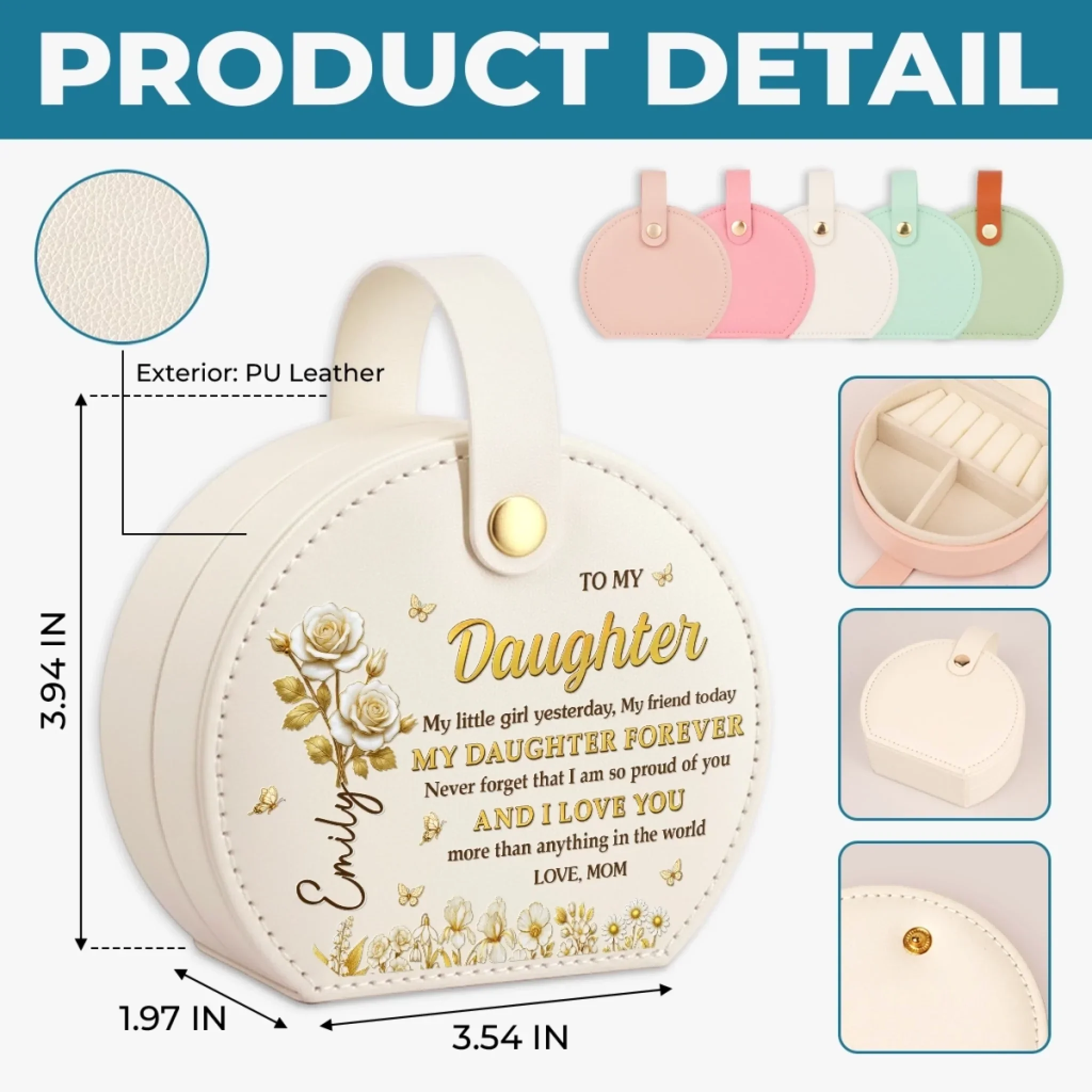 Custom Jewelry Box With Handle - Personalized Birthday Gifts For Mom, Daughter - Always Proud Of You - Image 9