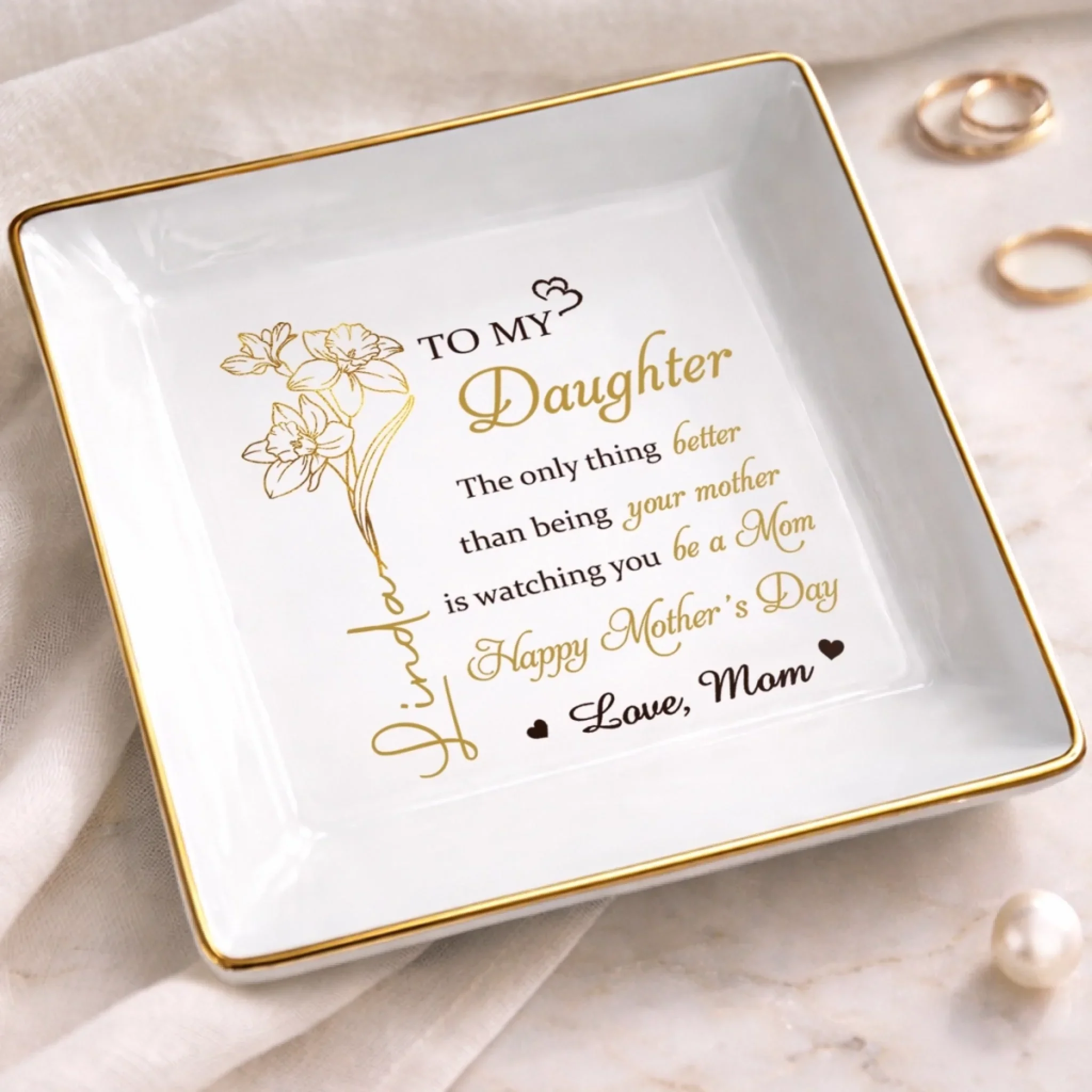 Custom Jewelry Dish - Personalized Mother's Day Birthday Gifts For Daughter - A Graceful Keepsake For Her Story - Image 4