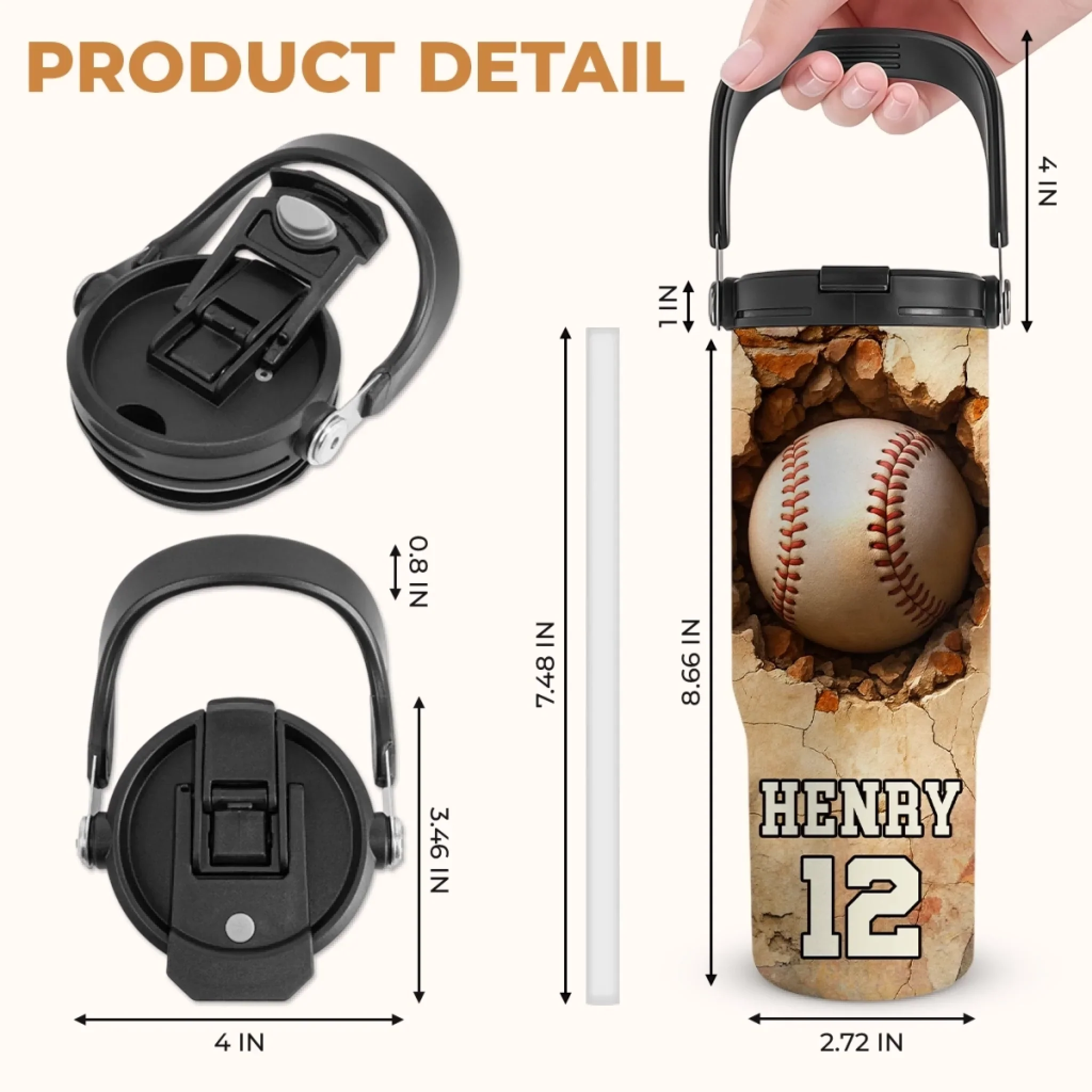 Custom Kids 30oz Tumbler With Handle - Personalized Back To School Gifts For Kids - Swing Hard, Play Like Pros - Image 5