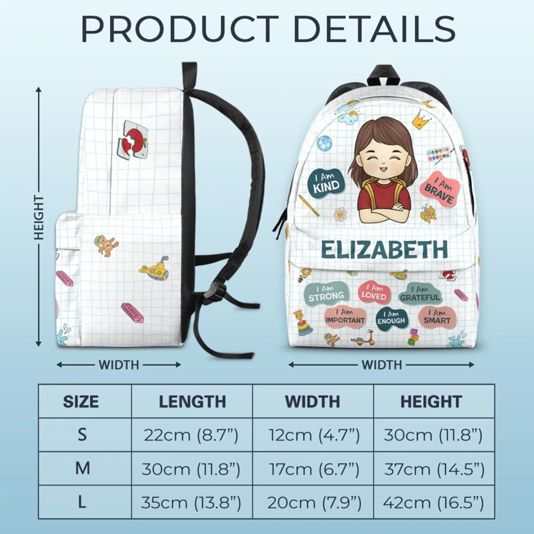 Custom Kids Backpack, Water Bottle, Lunch Bag - Personalized Back To School Gifts For Kids - I Am Kind, I Am Grateful - Image 10