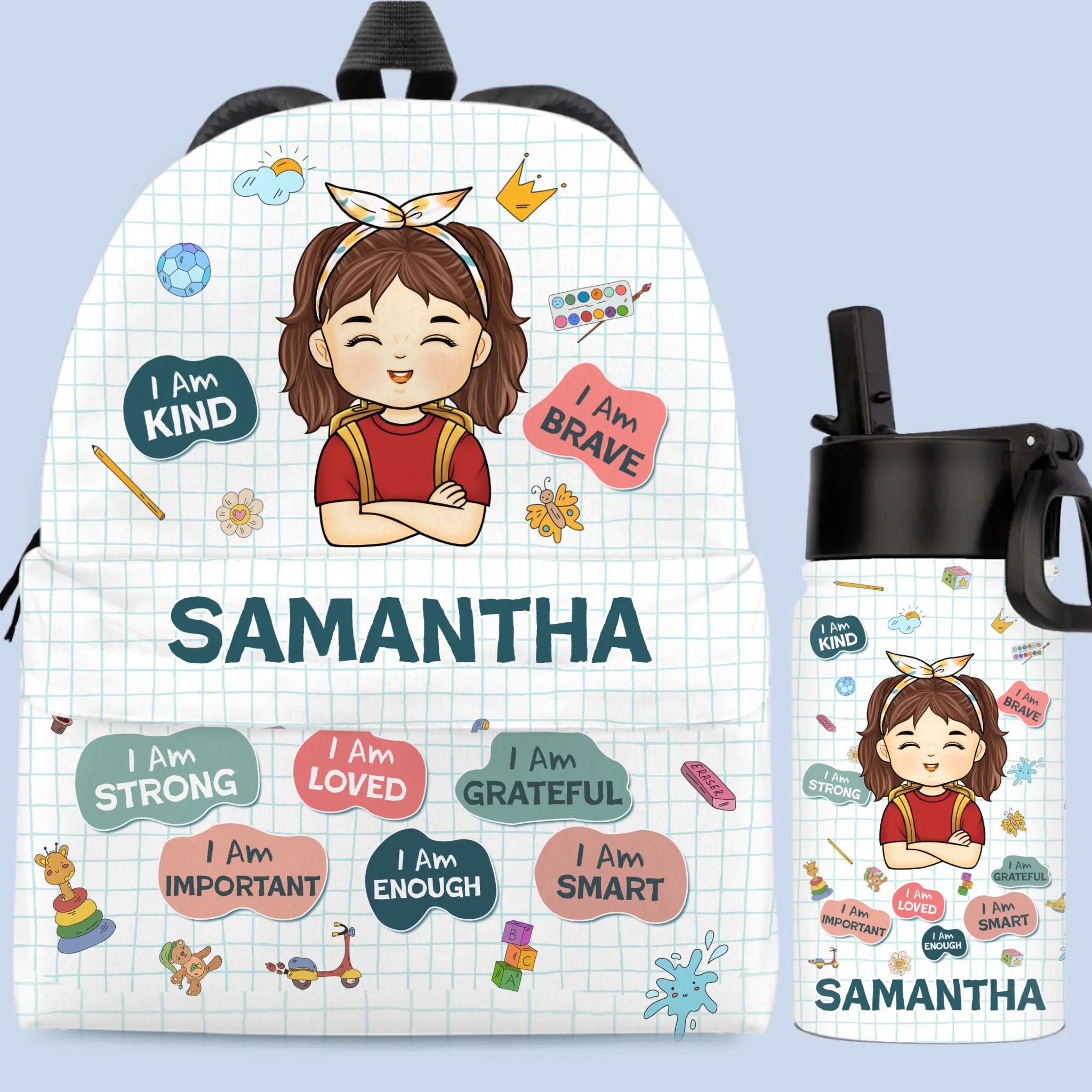 Custom Kids Backpack, Water Bottle, Lunch Bag - Personalized Back To School Gifts For Kids - I Am Kind, I Am Grateful - Image 3
