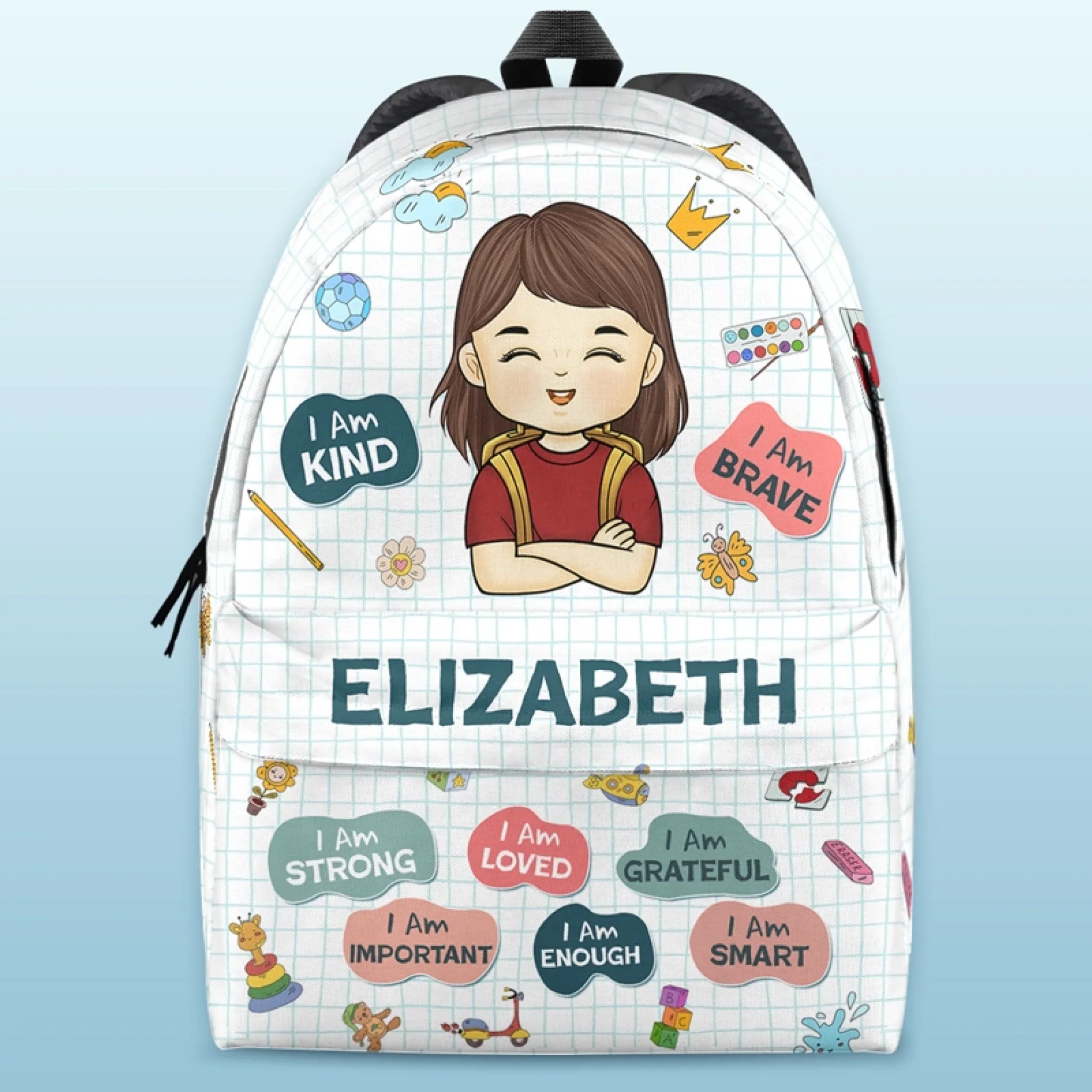 Custom Kids Backpack, Water Bottle, Lunch Bag - Personalized Back To School Gifts For Kids - I Am Kind, I Am Grateful - Image 6
