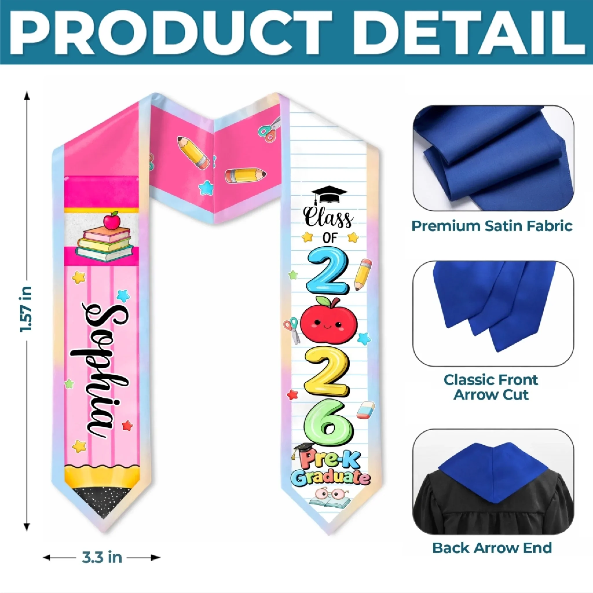 Custom Kids Graduation Stole - Personalized Graduation Gifts For Kids - Dream It, Do It - Image 4