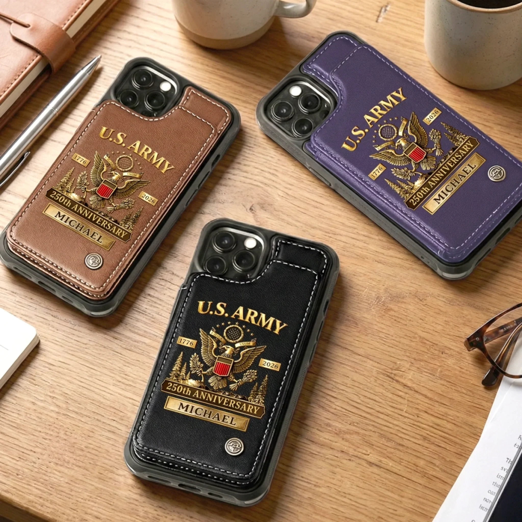 Custom Leather Flip Wallet Phone Case - Personalized America 250th Anniversary Gifts For Women, Men - United We Stand - Image 5