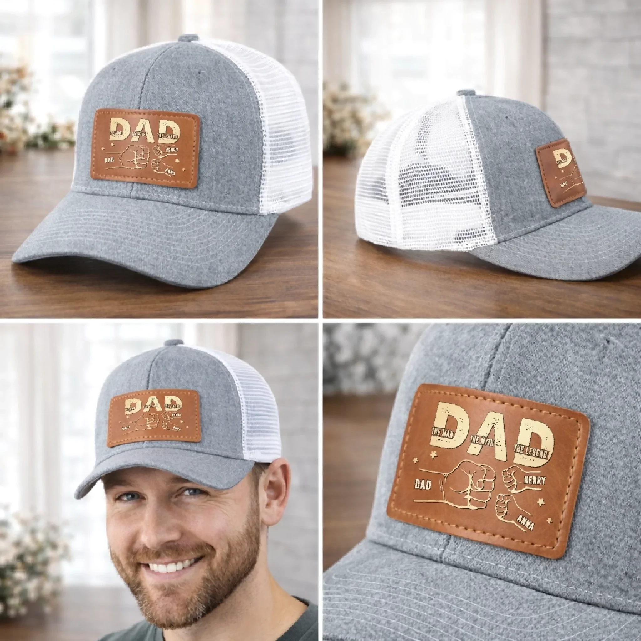 Custom Leather Patch Hat - Personalized Father's Day Birthday Gifts For Dad, Grandpa - You Mean The World - Image 4