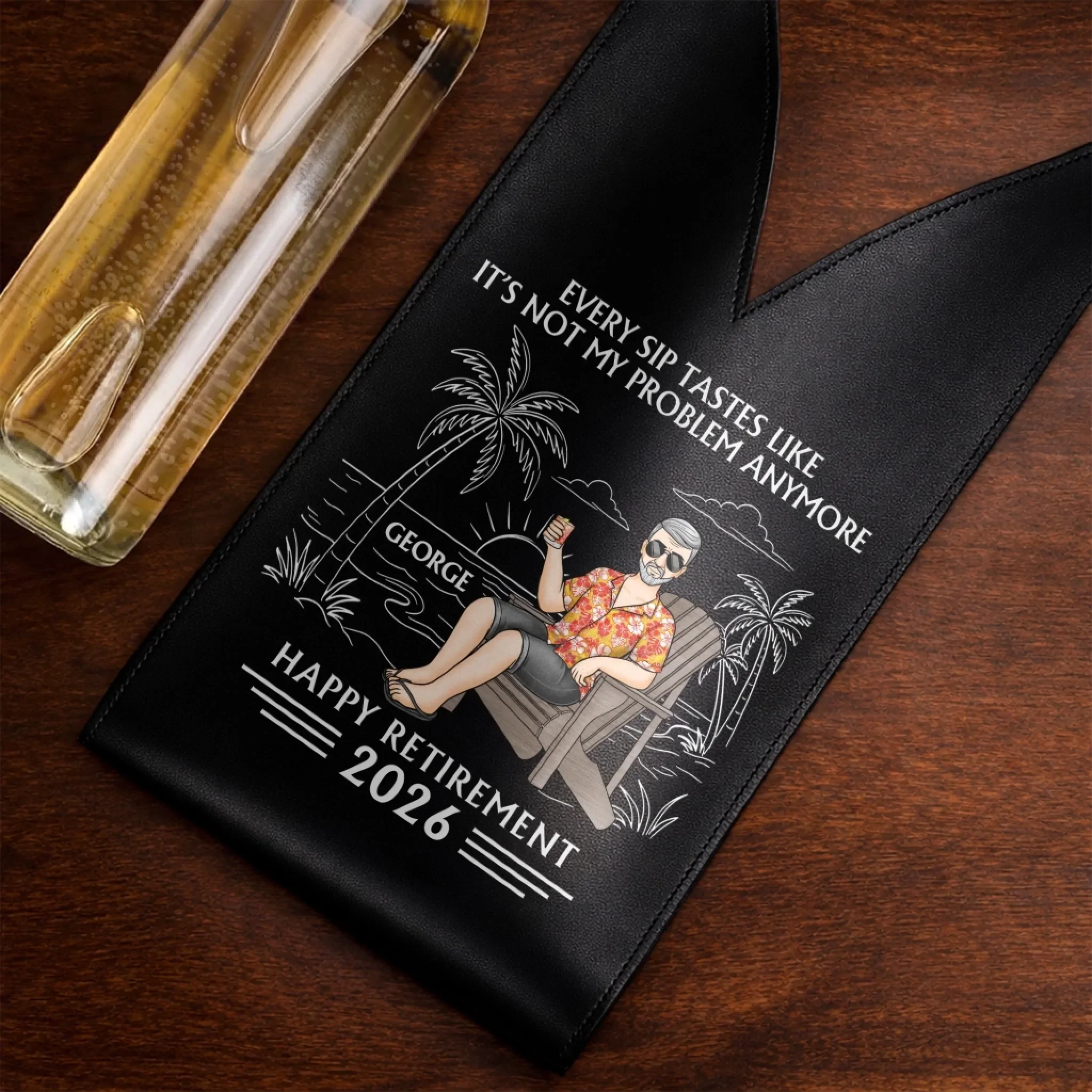 Custom Leather Wine Bag - Personalized Retirement Gifts For Women, Men - Goodbye Work, Hello Freedom - Image 3