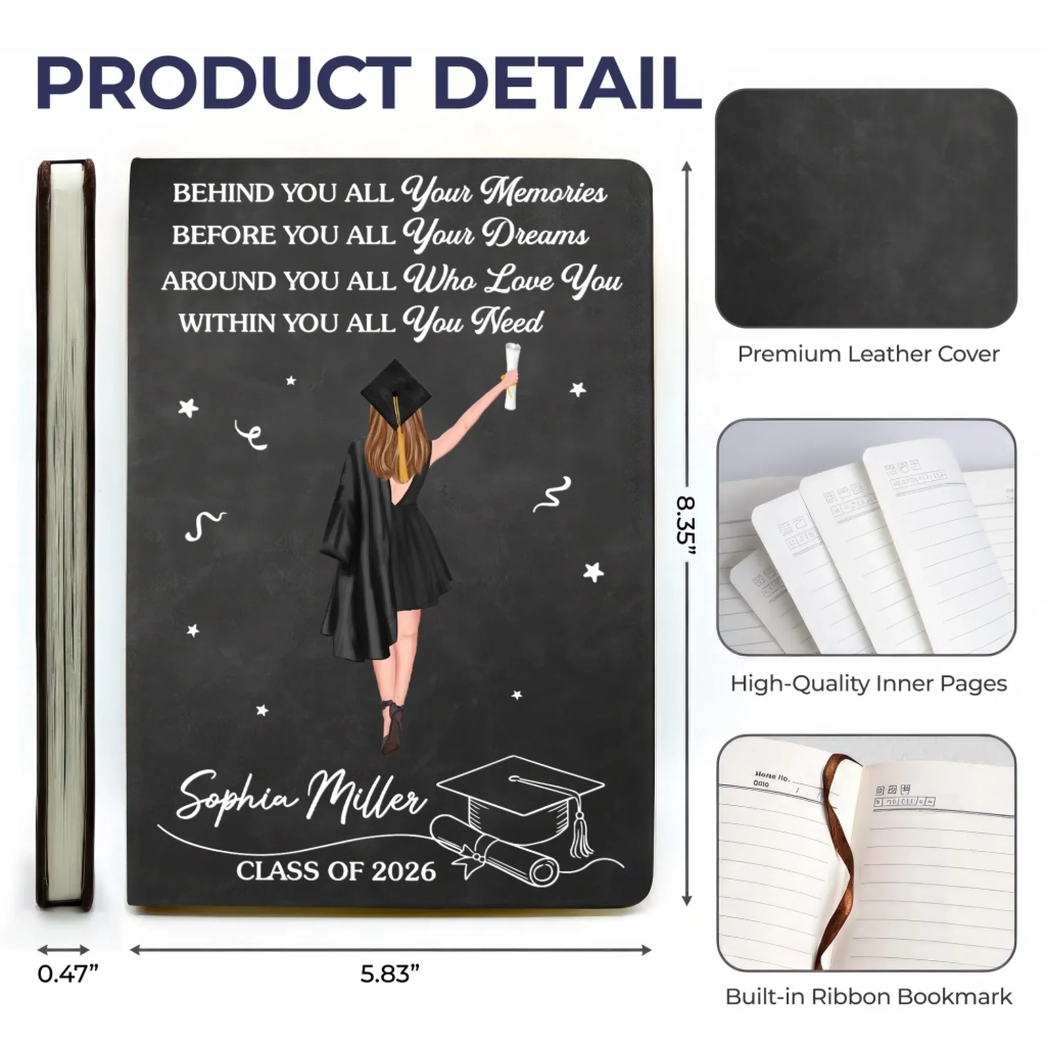 Custom Leather Writing Journal - Personalized Graduation Gifts For Him, Her - The Future Is Written By You - Image 13