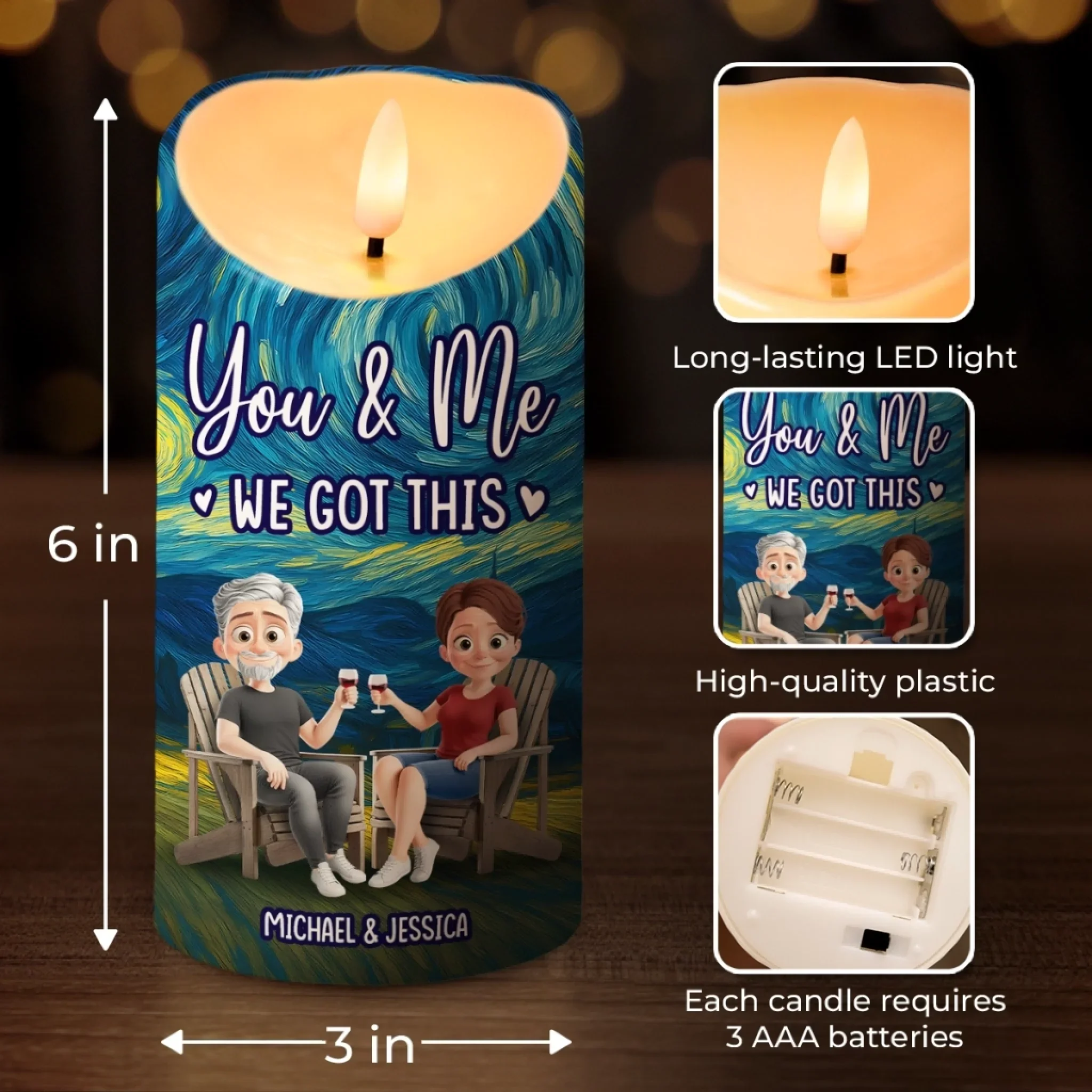 Custom LED Candle - Personalized Anniversary Wedding Gifts For Husband And Wife, Him And Her - Our Love Lights The Night - Image 4