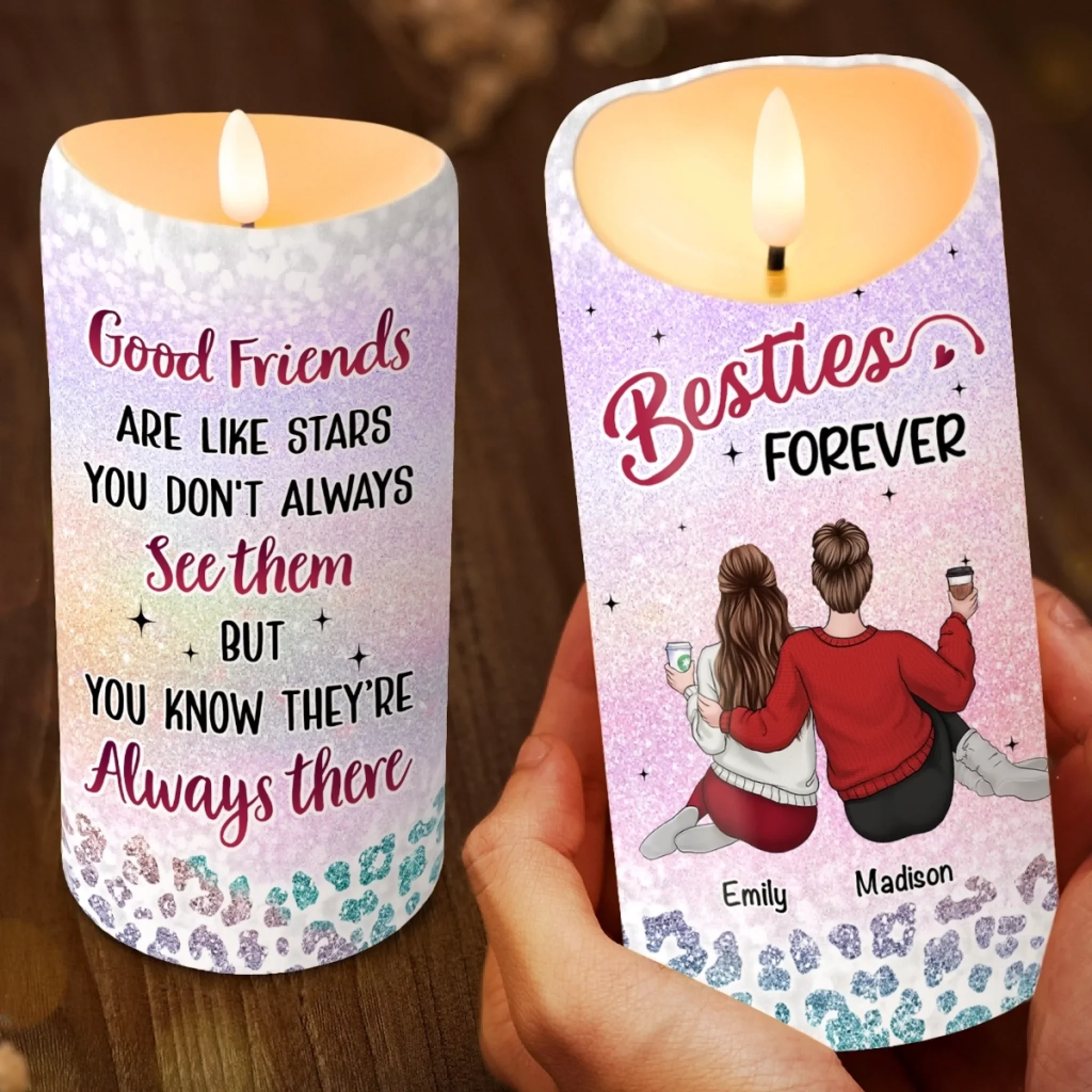 Custom LED Candle - Personalized Christmas Best Friend Birthday Gifts For Women, Besties, Sisters, BFF - You And Me, Always Us - Image 3