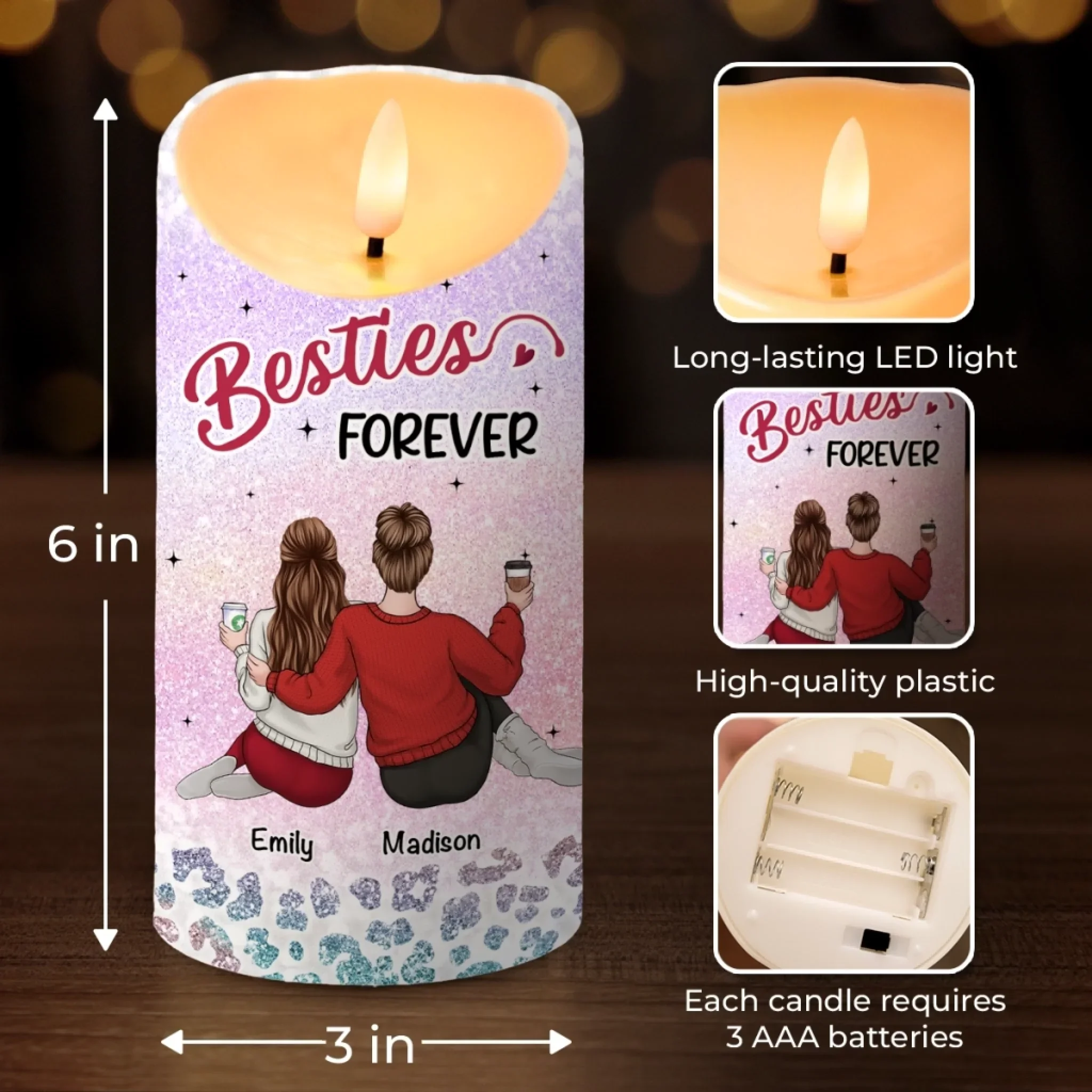 Custom LED Candle - Personalized Christmas Best Friend Birthday Gifts For Women, Besties, Sisters, BFF - You And Me, Always Us - Image 4
