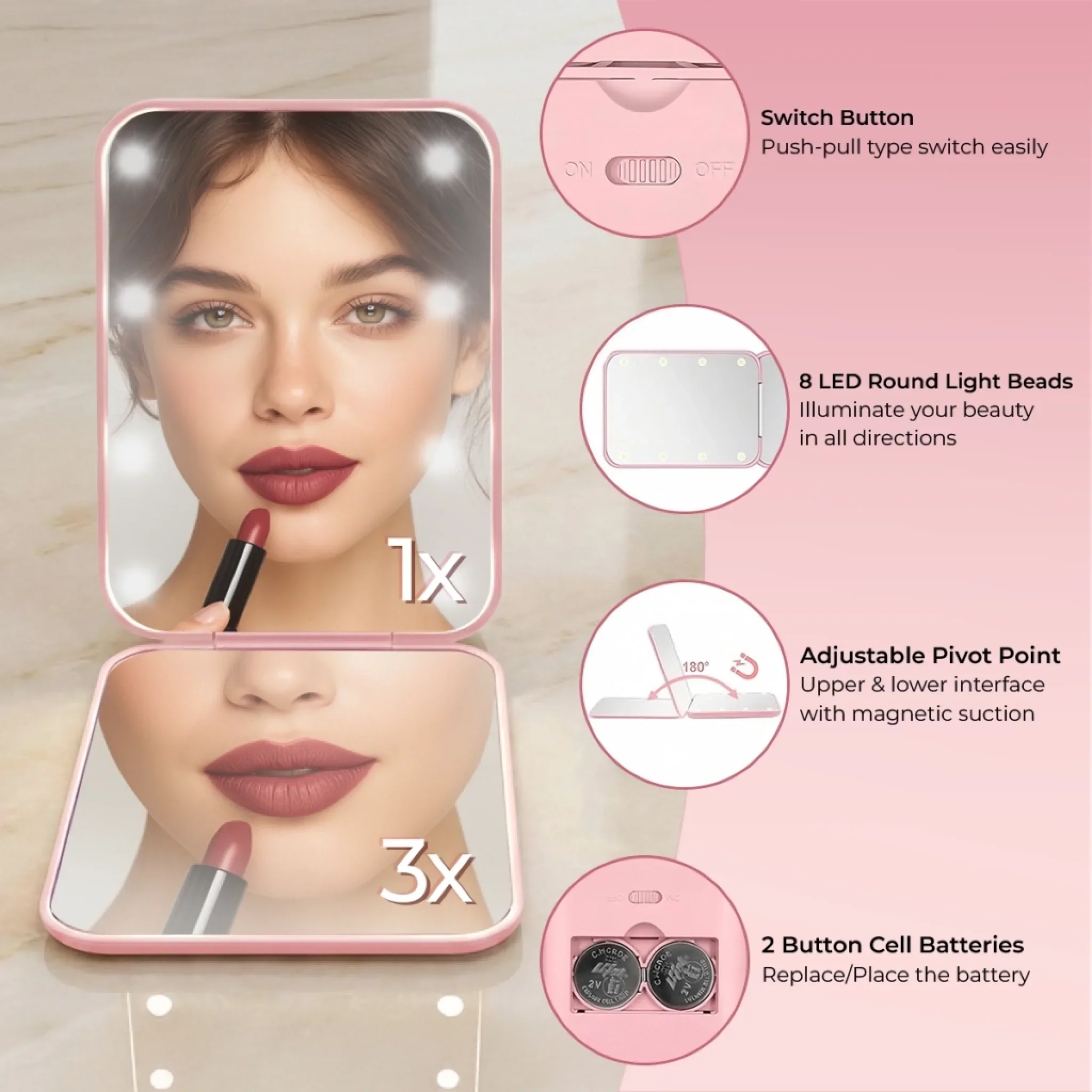 Custom LED Compact Makeup Mirror - Personalized Anniversary Wedding Gifts For Husband And Wife, Him And Her - Built On Care And Trust - Image 7