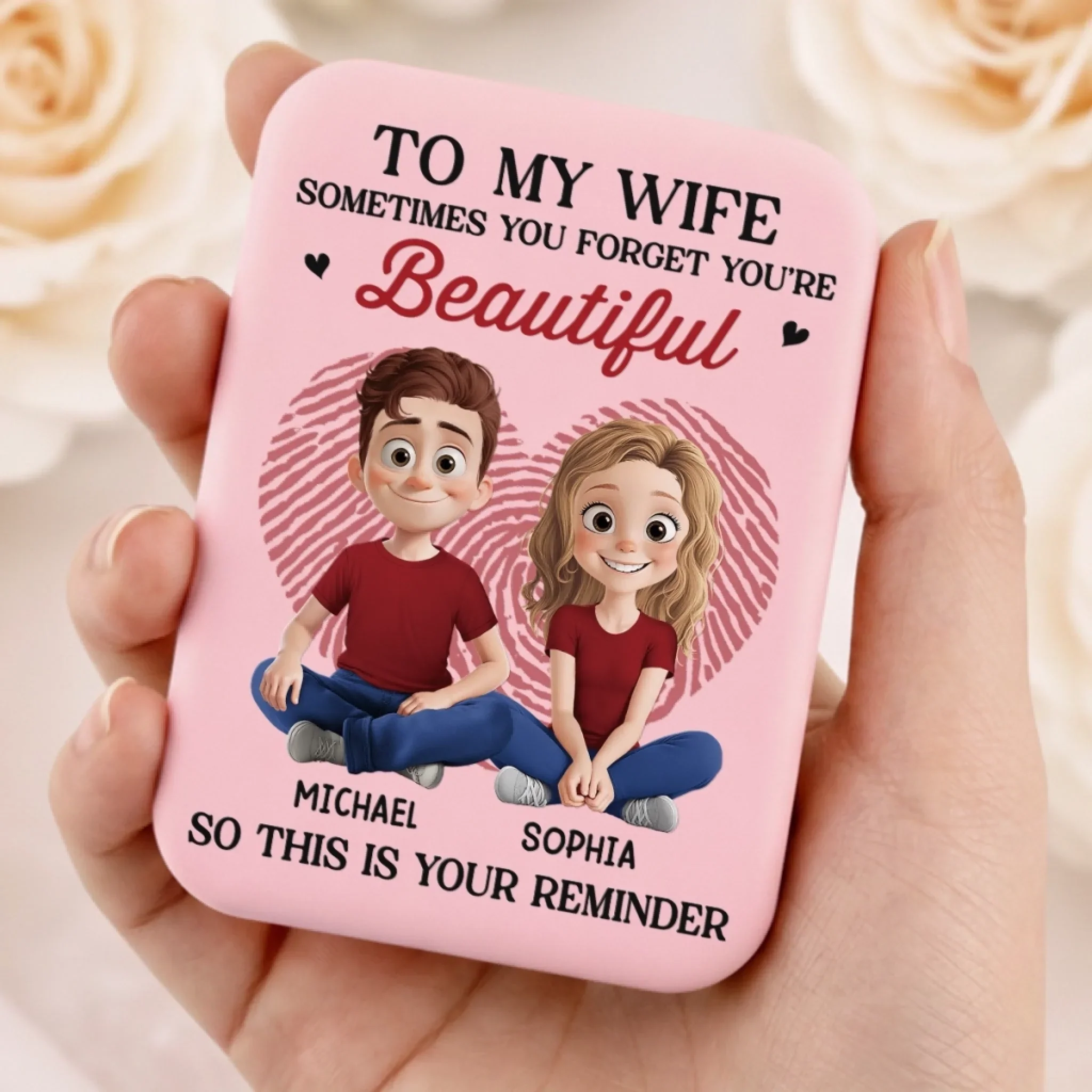 Custom LED Compact Makeup Mirror - Personalized Anniversary Wedding Gifts For Husband And Wife, Him And Her - Forever Feels Like This - Image 5
