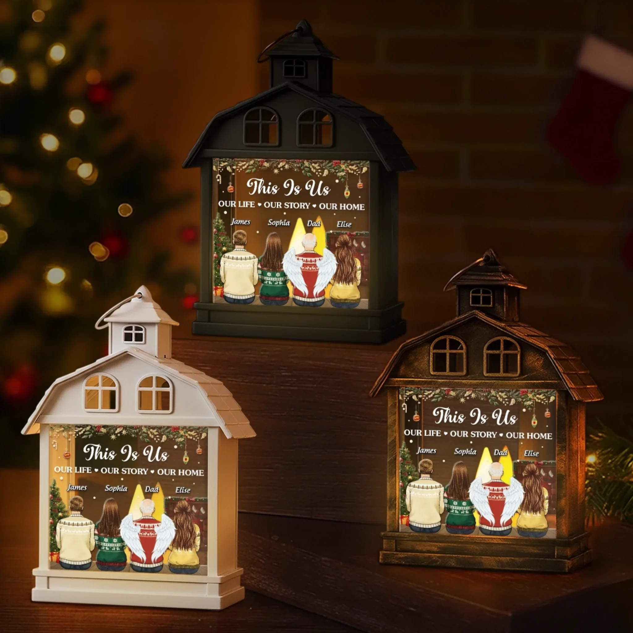 Custom LED House Lantern Light - Personalized Christmas Birthday Gifts For Mom, Dad, Brother, Sister, Kids - Always In Our Hearts And Thoughts - Image 5