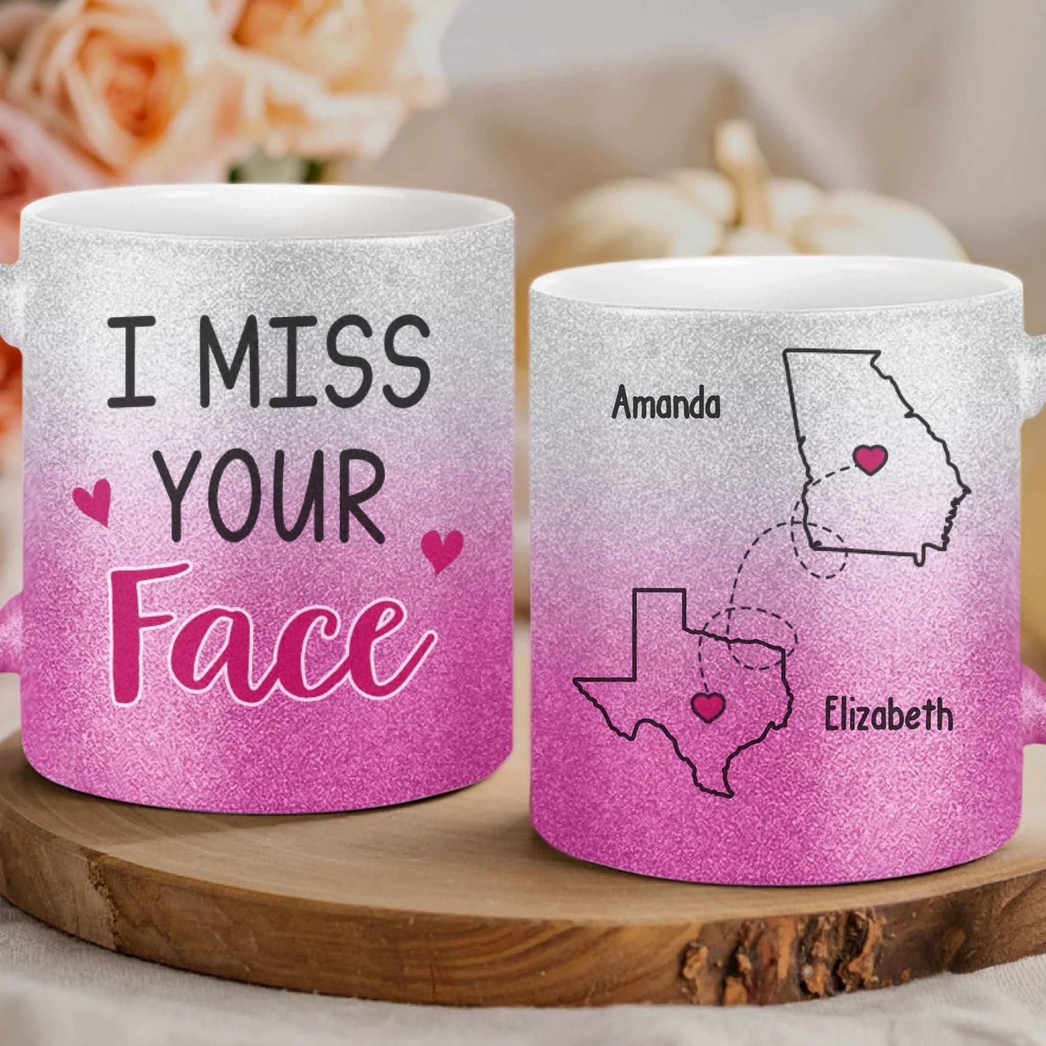 Custom Long Distance 11OZ Glitter Matte Ceramic Mug - Personalized Best Friend Birthday Gifts For Women, Besties, Sisters, BFF - I Miss Your Face - Image 2