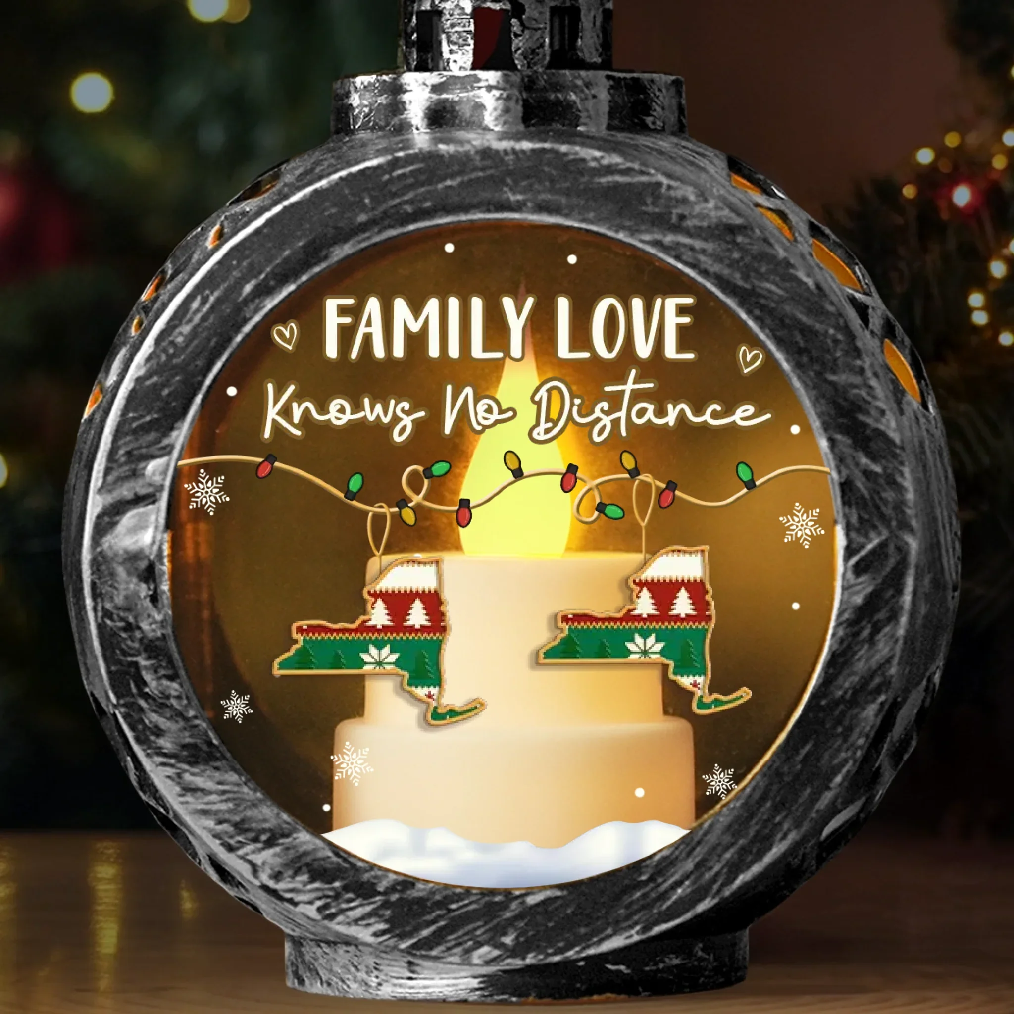 Custom Long Distance Candlelight Lantern Ornament - Personalized Christmas Birthday Gifts For Mom, Dad, Brother, Sister, Kids - Miles Apart Hearts Still Together - Image 3