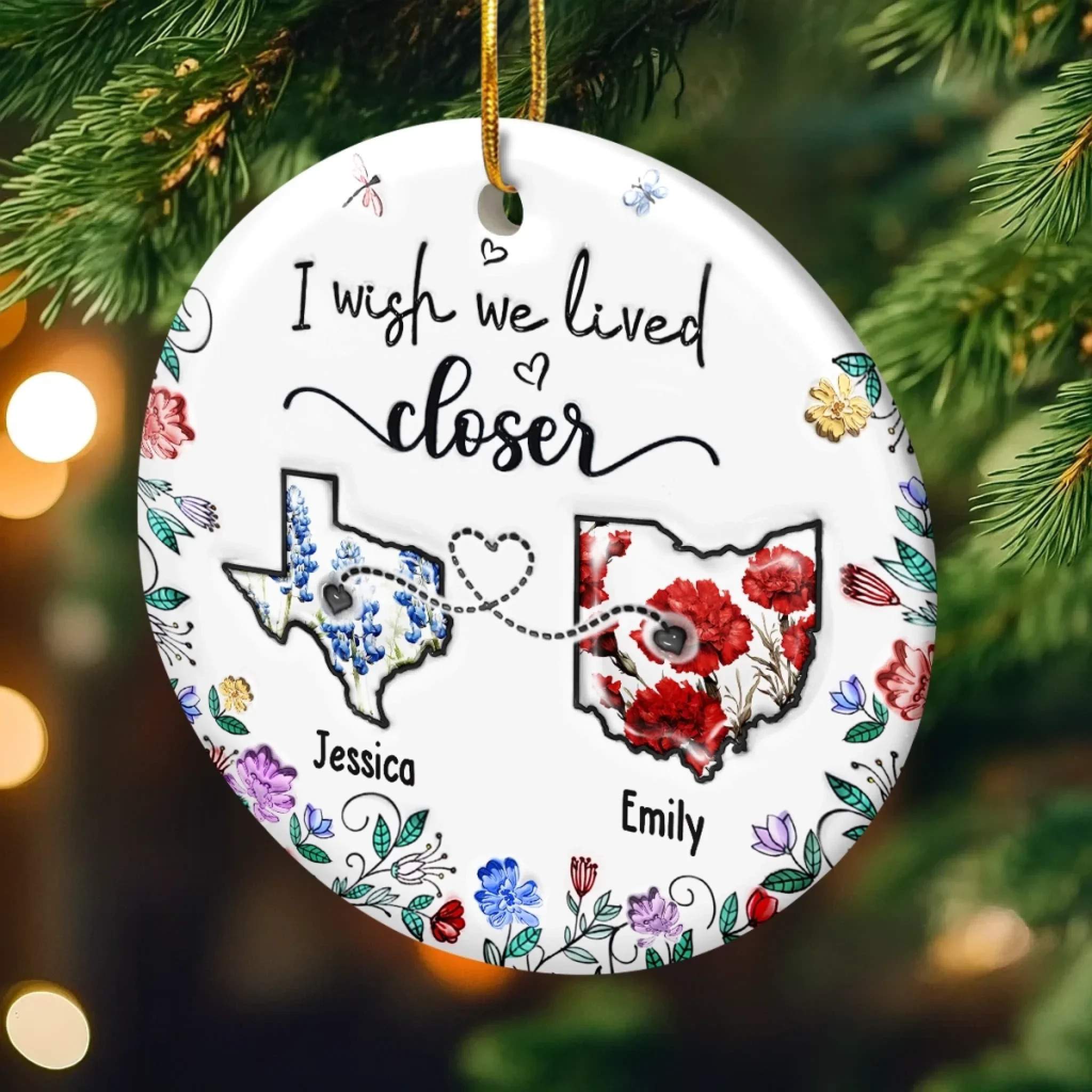 Custom Long Distance Ceramic Ornament - Personalized Best Friend Christmas Birthday Gifts For Women, Besties, Sisters, BFF - Far Away Yet Always Connected - Image 4
