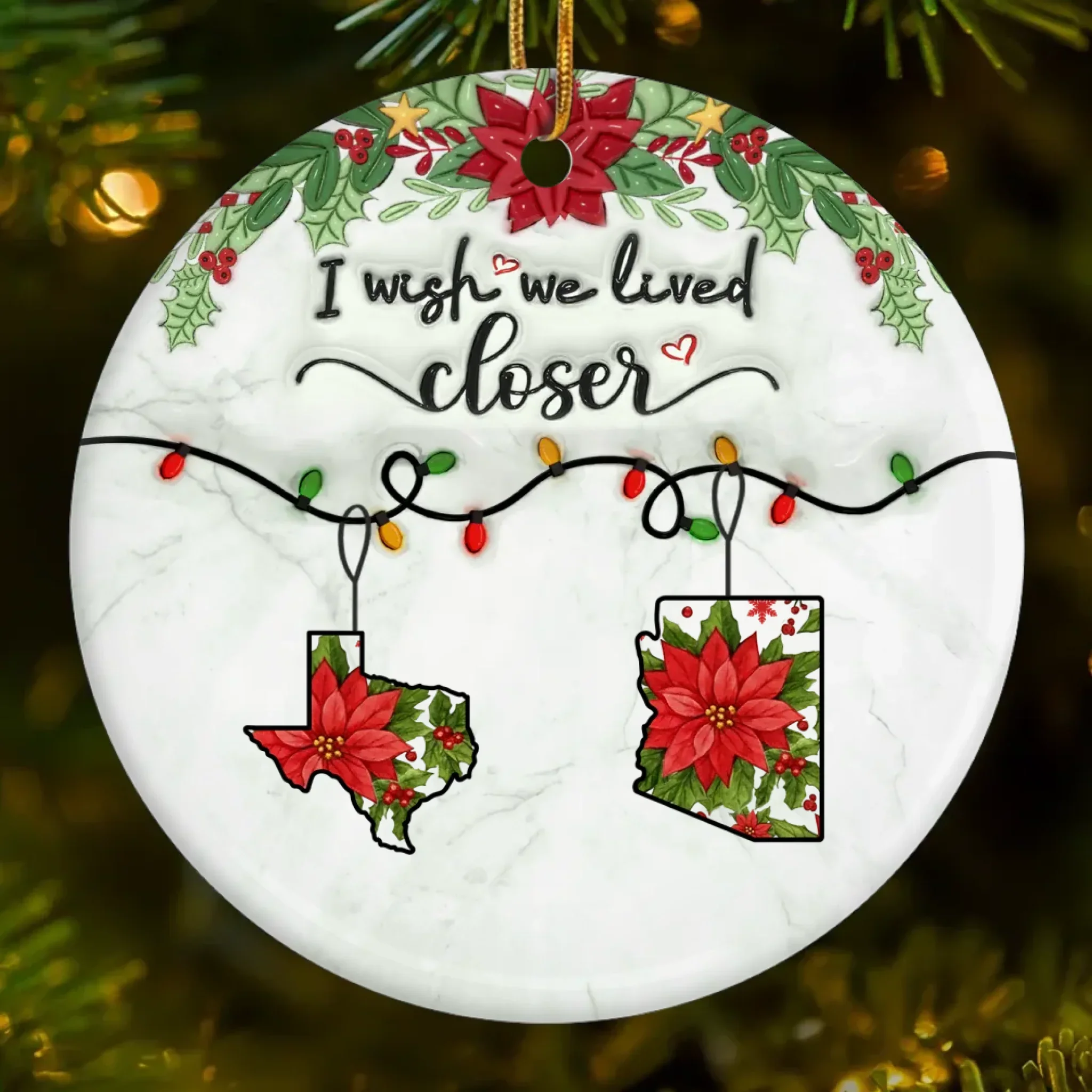 Custom Long Distance Ceramic Ornament - Personalized Best Friend Christmas Birthday Gifts For Women, Besties, Sisters, BFF - Held Beyond Borders - Image 2