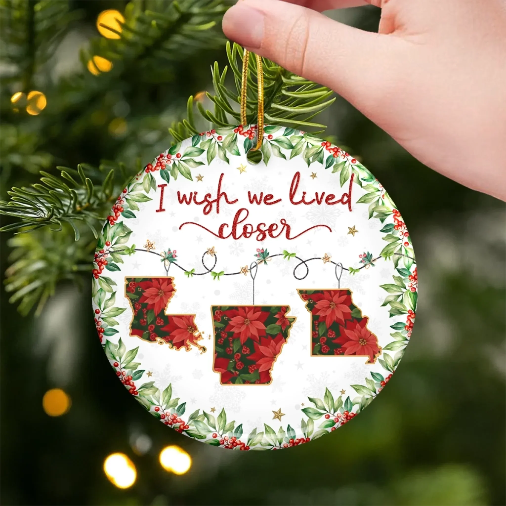 Custom Long Distance Ceramic Ornament - Personalized Best Friend Christmas Birthday Gifts For Women, Besties, Sisters, BFF - No Miles Between Hearts - Image 3