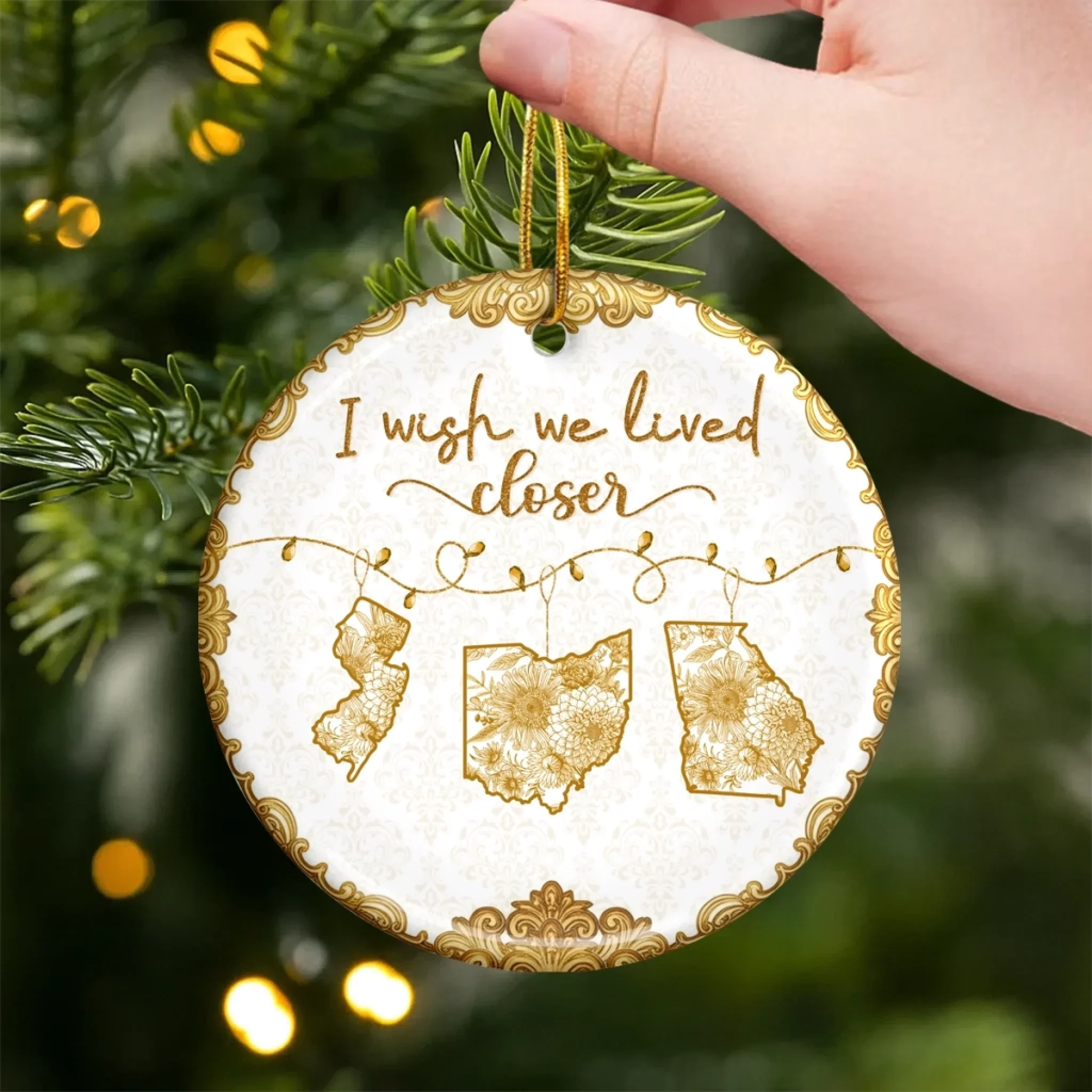 Custom Long Distance Ceramic Ornament - Personalized Best Friend Christmas Birthday Gifts For Women, Besties, Sisters, BFF - Wish You Lived Nearby - Image 3