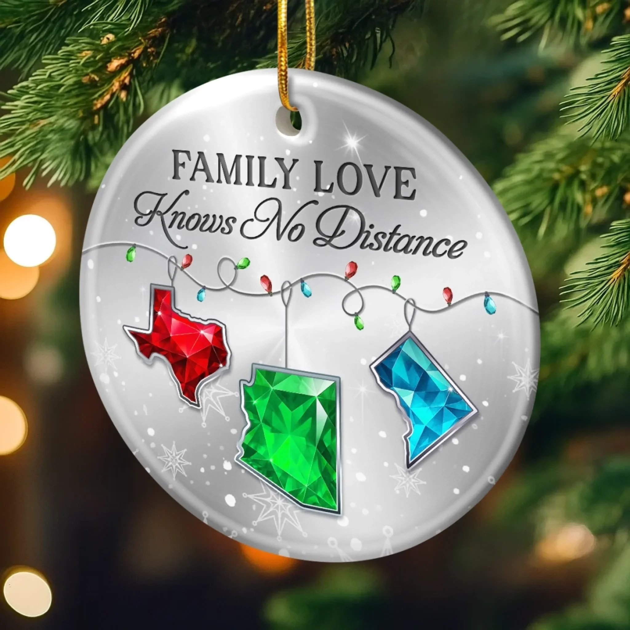 Custom Long Distance Ceramic Ornament - Personalized Christmas Birthday Gifts For Mom, Dad, Brother, Sister, Kids - Love Connects Every State - Image 4