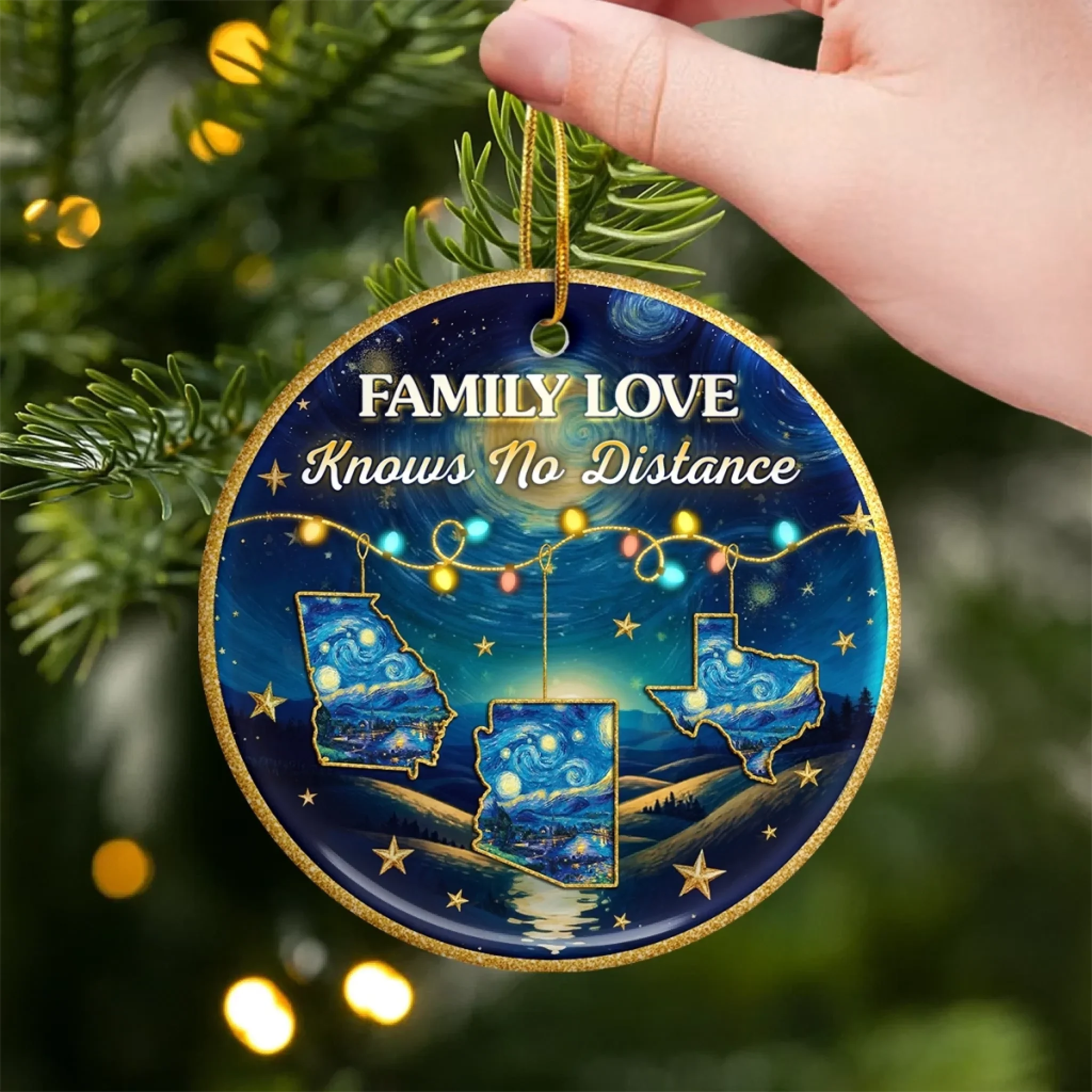 Custom Long Distance Ceramic Ornament - Personalized Christmas Birthday Gifts For Mom, Dad, Brother, Sister, Kids - Starry Night, Family Bright - Image 3