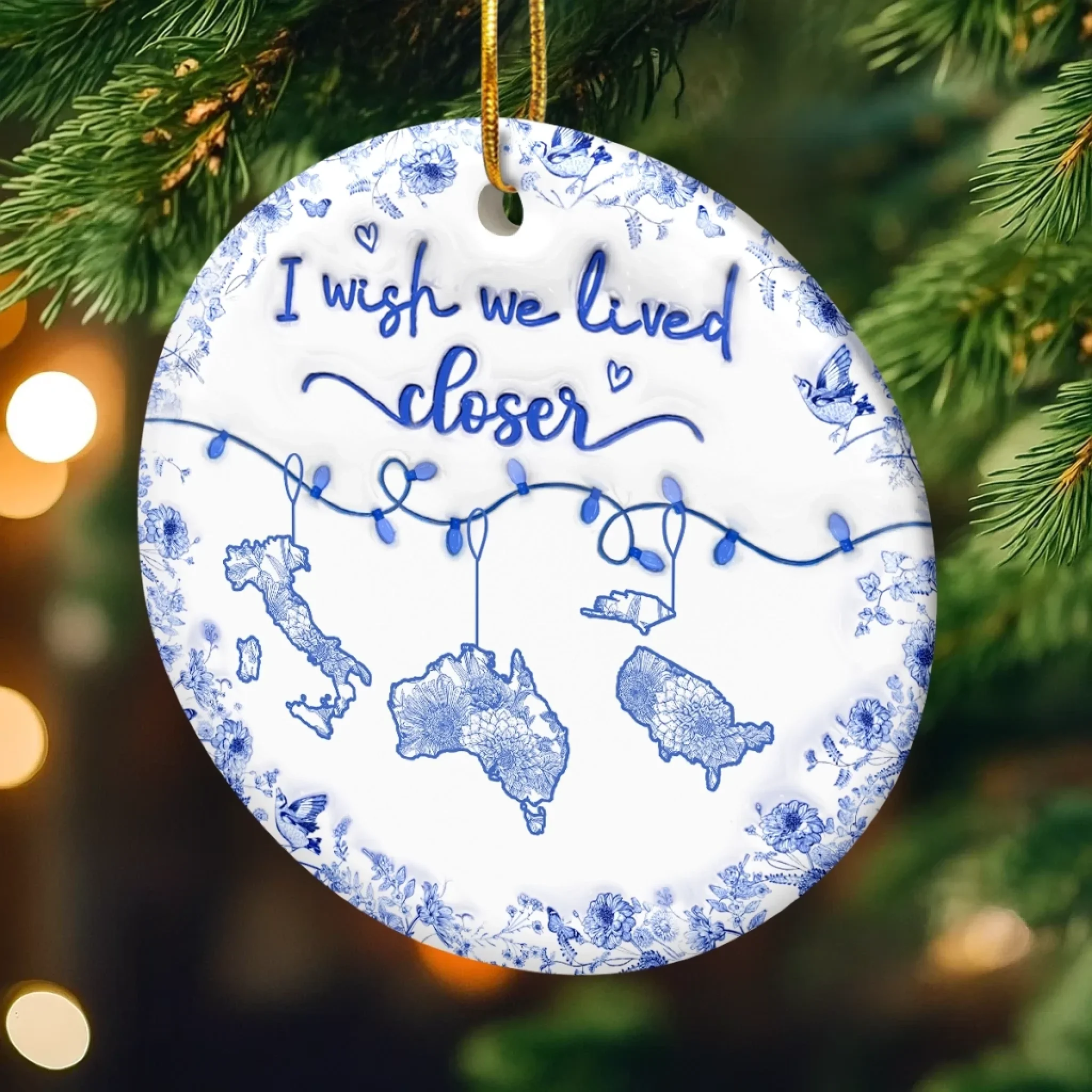 Custom Long Distance Ceramic Ornament - Personalized Christmas Birthday Gifts For Mom, Dad, Brother, Sister, Kids - Wish We Lived Closer - Image 4