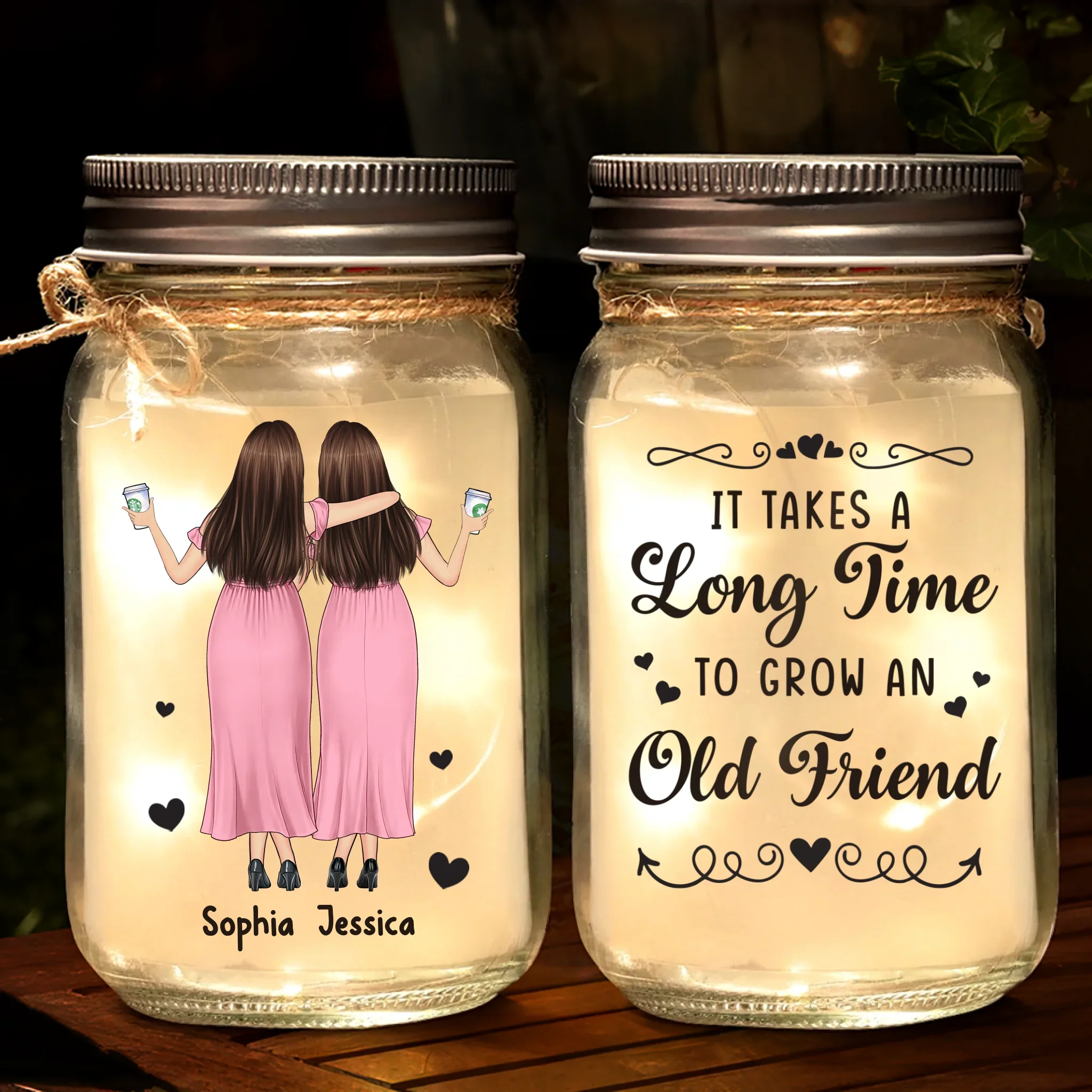 Custom Mason Jar Light - Personalized Christmas Best Friend Birthday Gifts For Women, Besties, Sisters, BFF - Forever Yours, Forever Mine - Image 2