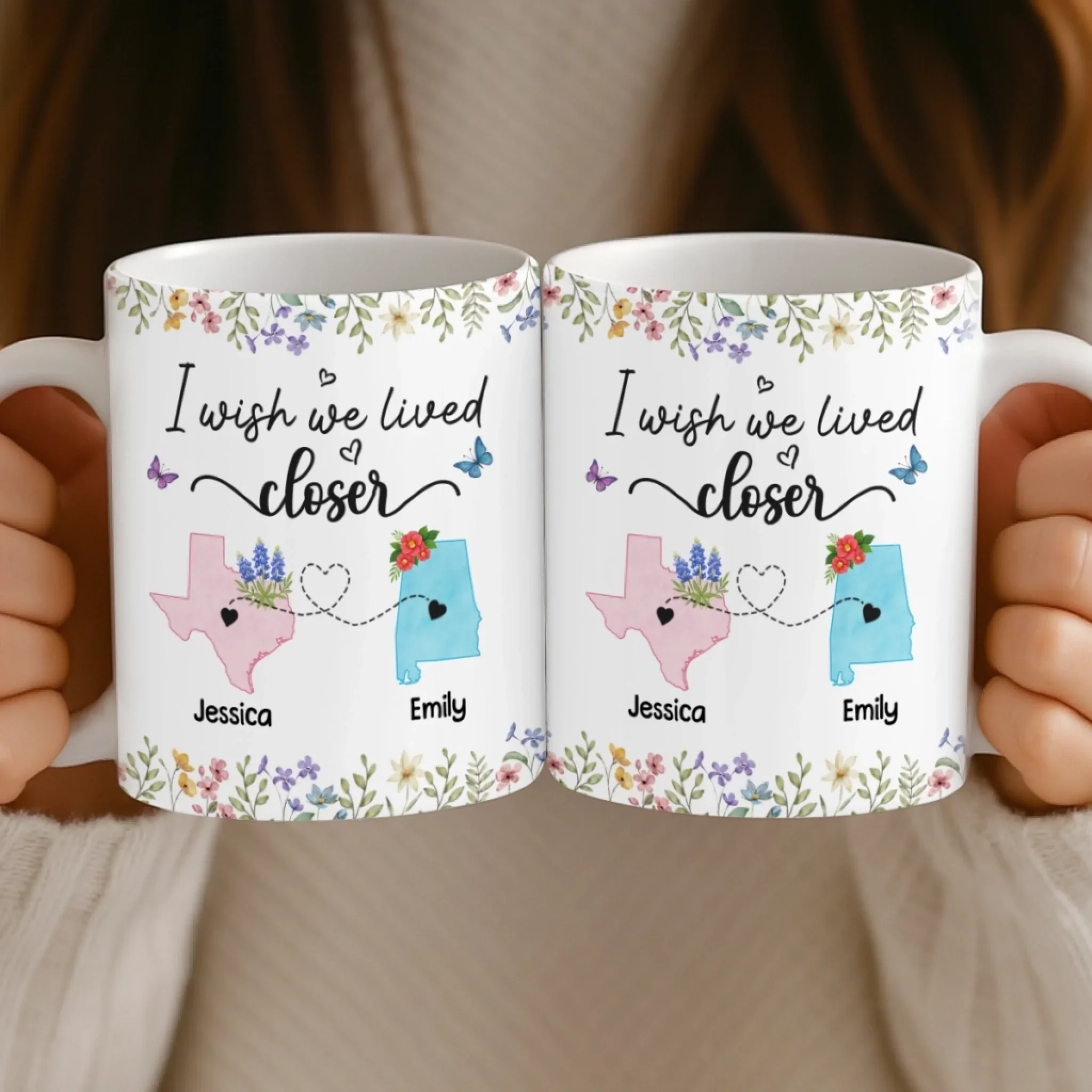 Custom Long Distance Mug - Personalized Best Friend Christmas Birthday Gifts For Women, Besties, Sisters, BFF - Side By Side Always Stronger - Image 5