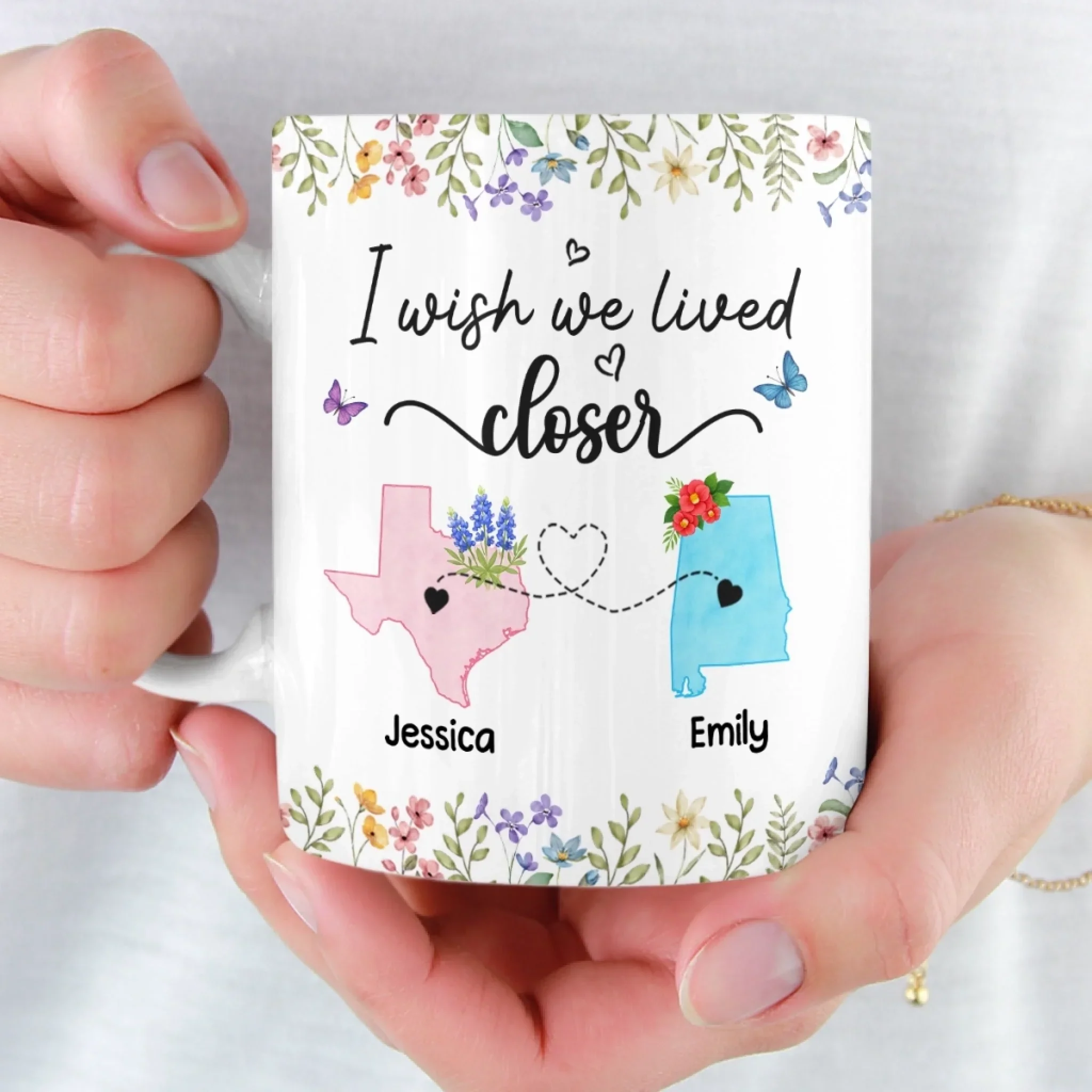 Custom Long Distance Mug - Personalized Best Friend Christmas Birthday Gifts For Women, Besties, Sisters, BFF - Side By Side Always Stronger - Image 6