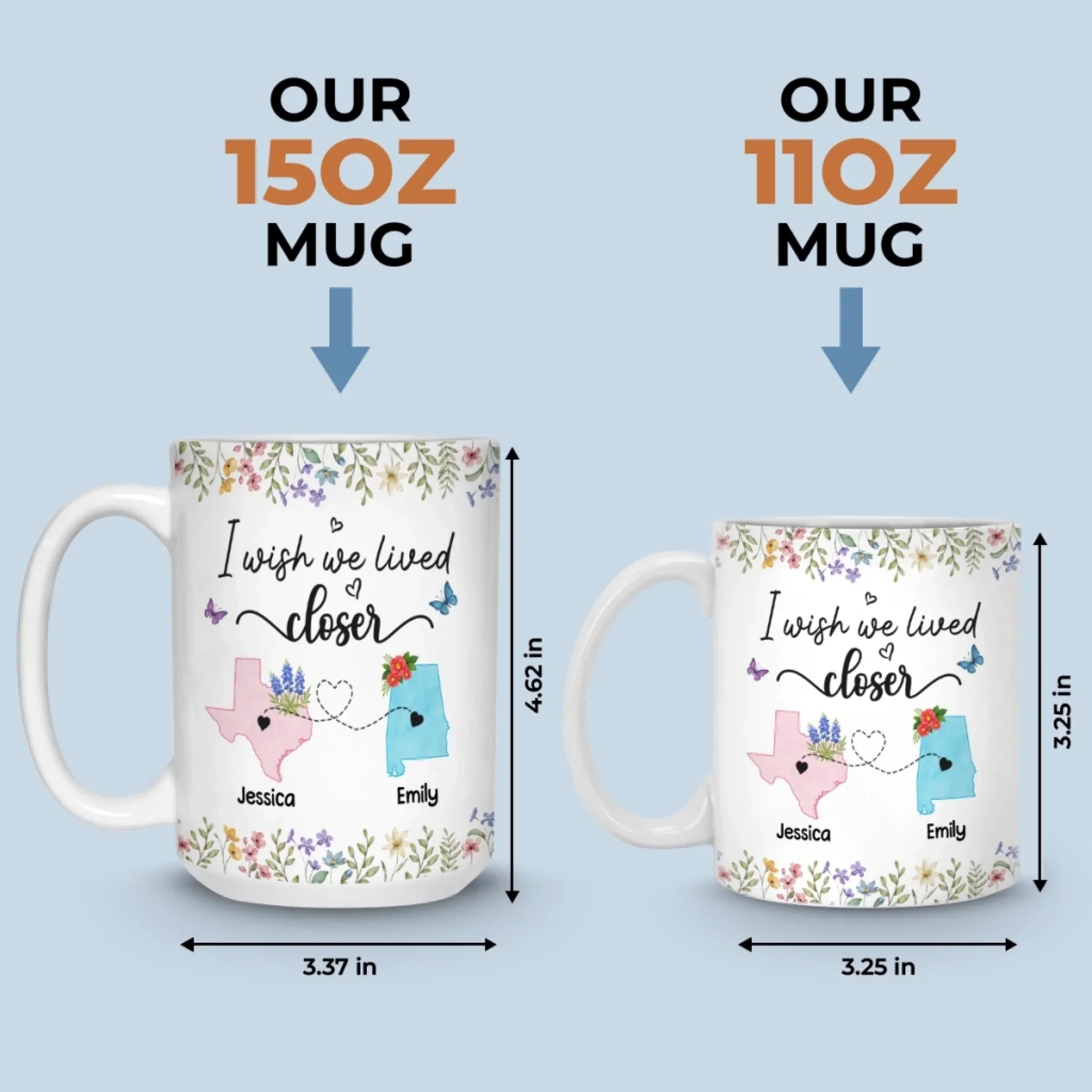Custom Long Distance Mug - Personalized Best Friend Christmas Birthday Gifts For Women, Besties, Sisters, BFF - Side By Side Always Stronger - Image 7