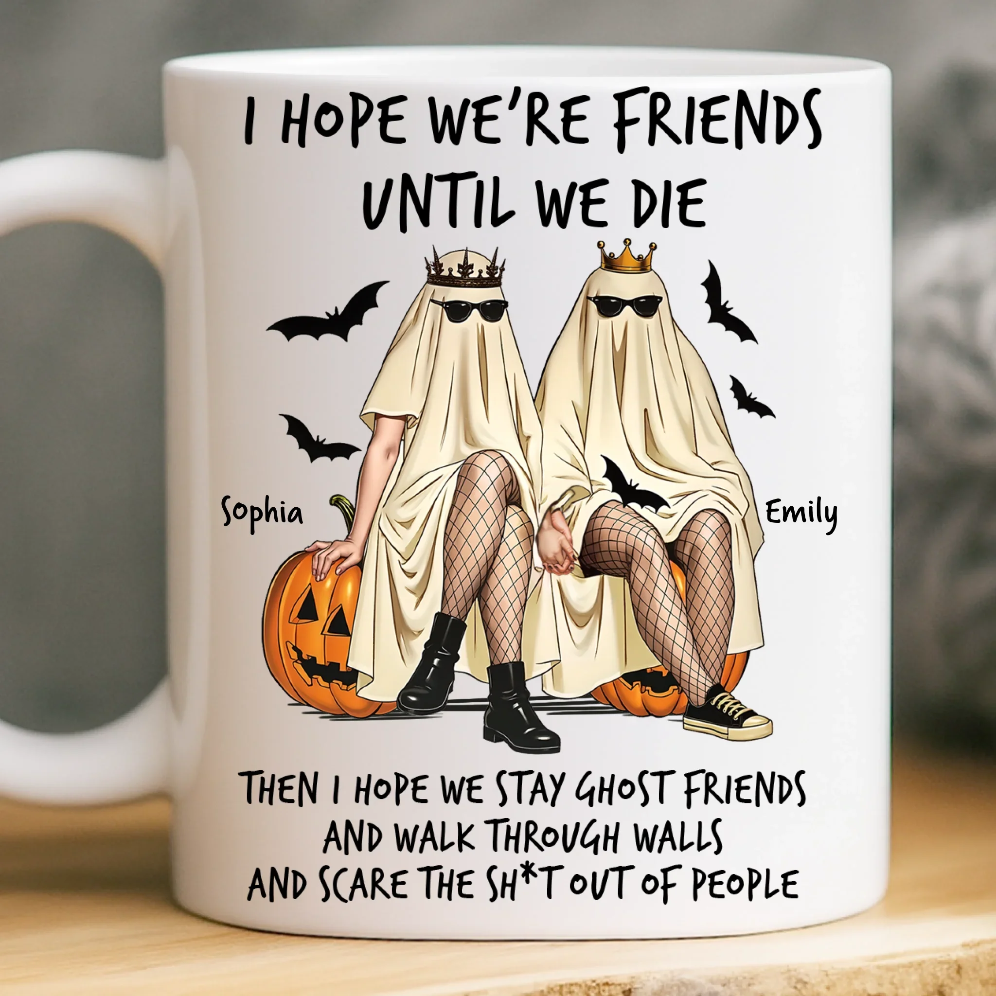 Custom Mug - Personalized Halloween Birthday Gifts For Women, Besties, Sisters, BFF - Ghostly Giggles With My Bestie - Image 2
