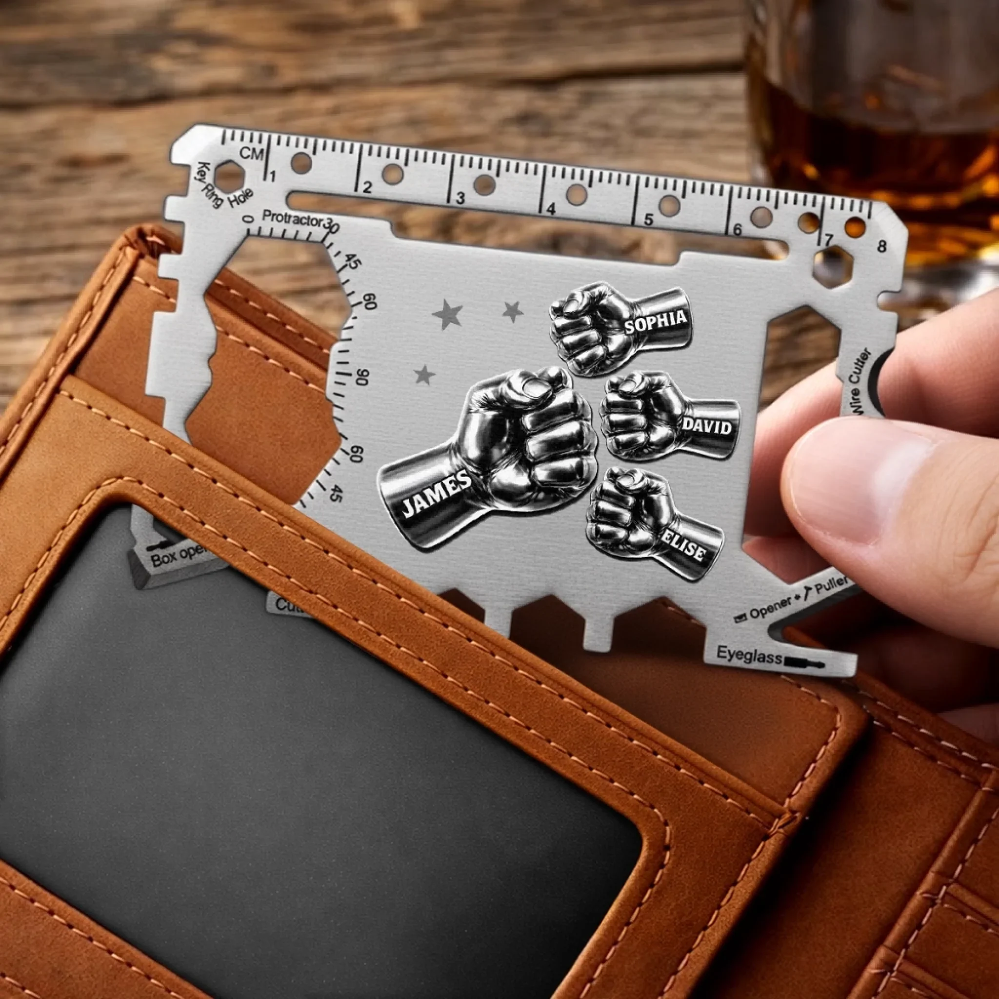 Custom Multi Tool Card With Leather Case - Personalized Father's Day Birthday Gifts For Dad, Grandpa - Built With Love And Strength - Image 3