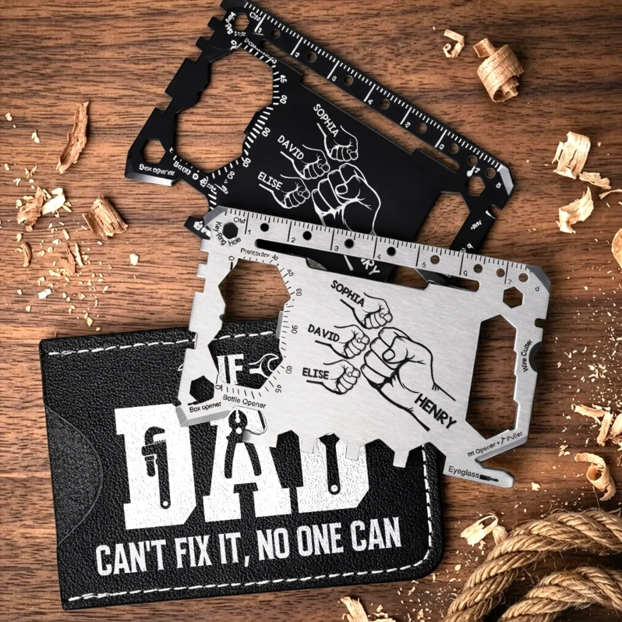 Custom Multi Tool Card With Leather Case - Personalized Father's Day Birthday Gifts For Dad, Grandpa - Fixing Everything Like Dad - Image 2