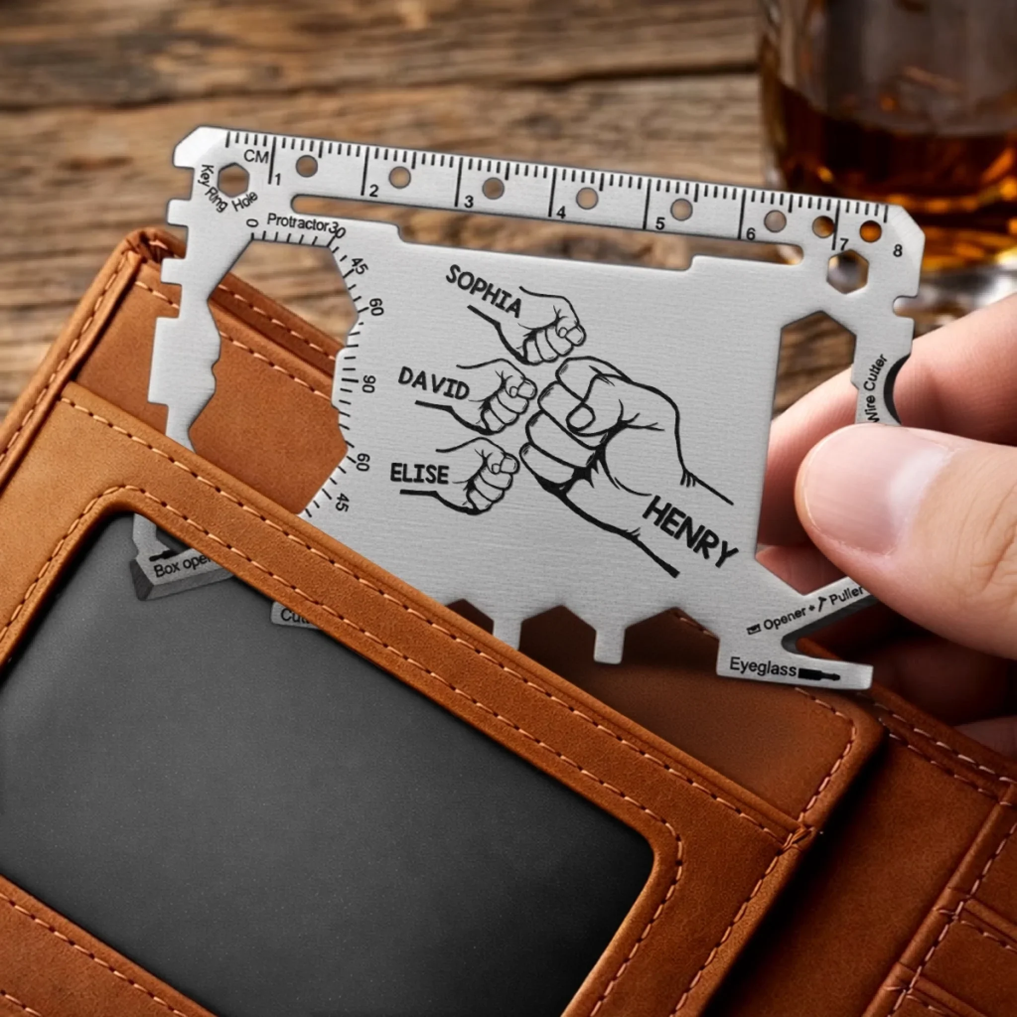 Custom Multi Tool Card With Leather Case - Personalized Father's Day Birthday Gifts For Dad, Grandpa - Fixing Everything Like Dad - Image 3