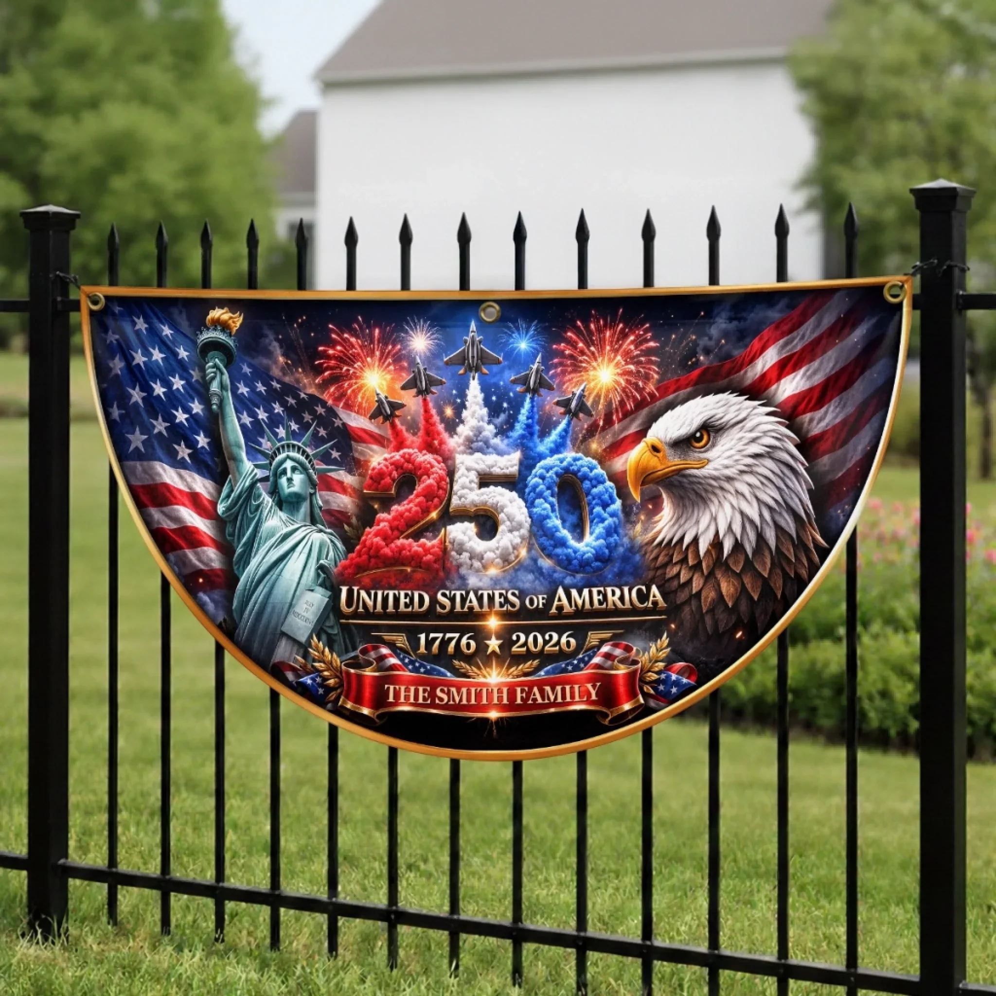 Custom Non-Pleated Fan Flag -  Personalized America 250th Anniversary Gifts For Mom, Dad, Brother, Sister, Kids - Welcome To Our American Home - Image 3