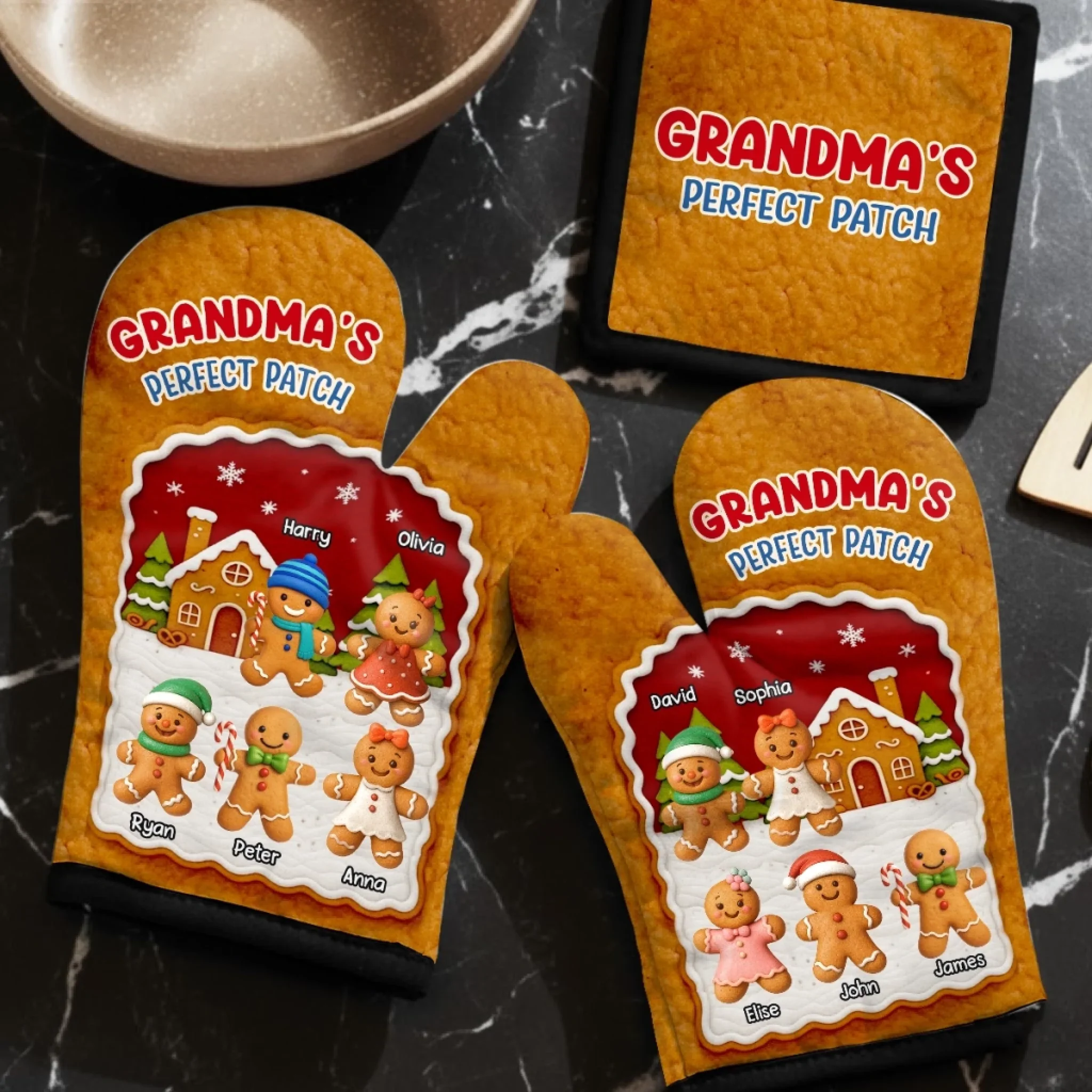 Custom Oven Mitt And Pot Holder Set - Personalized Christmas Birthday Gifts For Mom, Grandma - Cooking Love Passed Through Generations