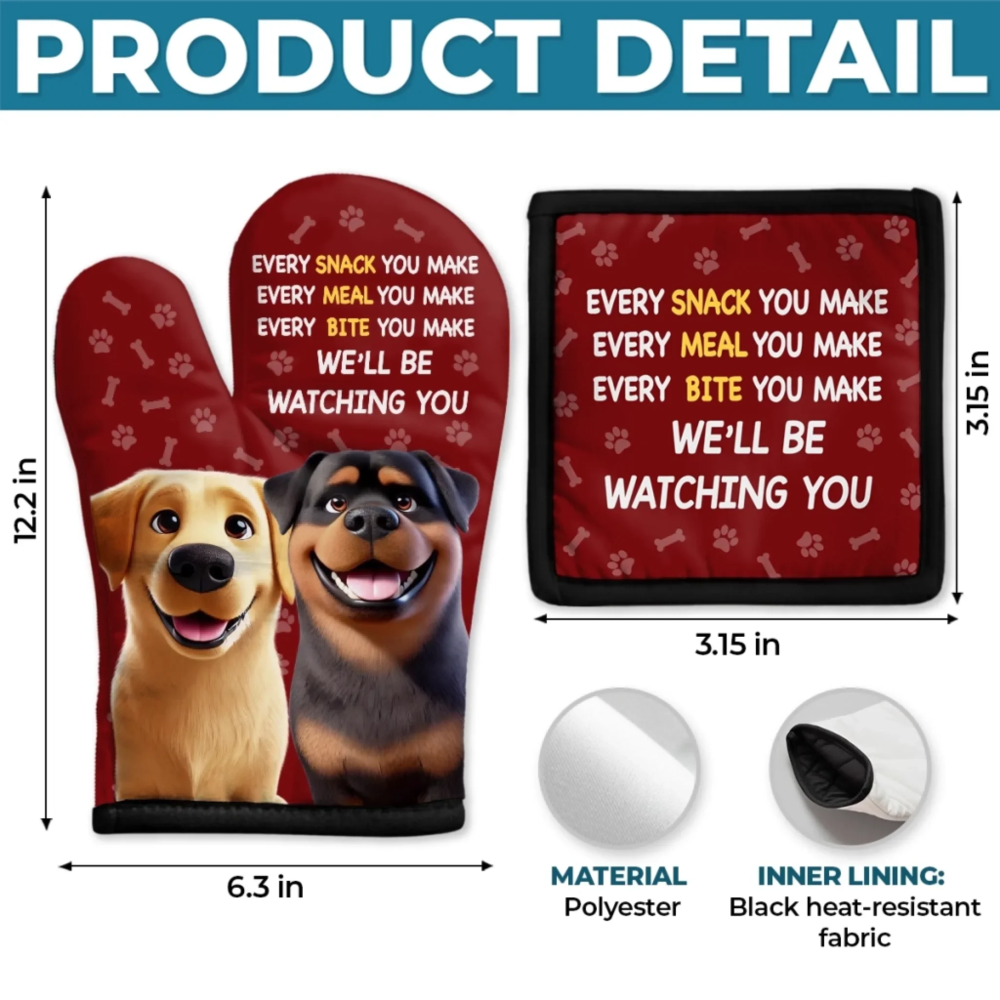 Custom Oven Mitt And Pot Holder Set - Personalized Christmas Birthday Gifts For Mom, Grandma, Dog Cat Lovers - Love Is Furry And Endless - Image 4