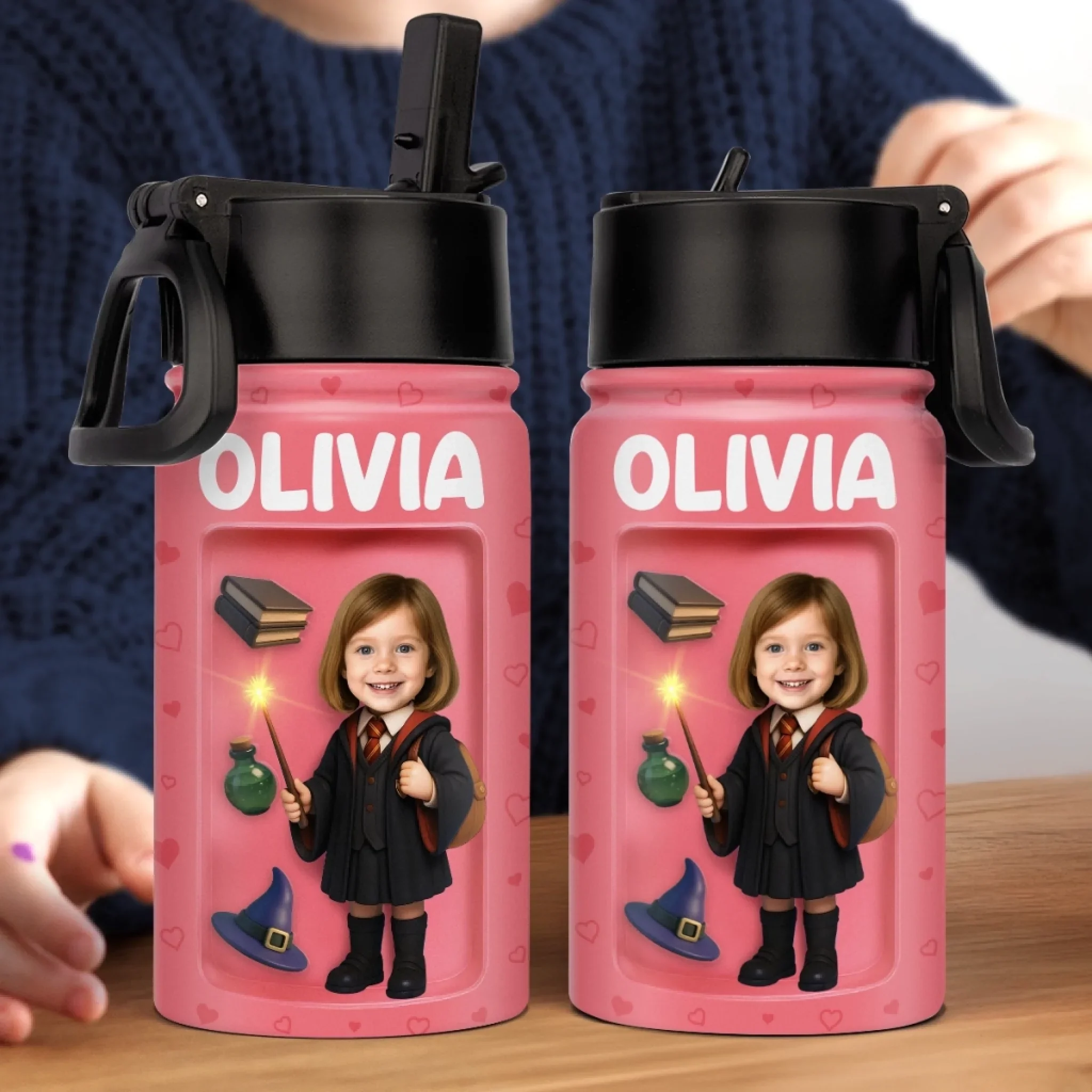 Custom Photo 3D Inflated Effect Printed Kids Water Bottle - Personalized Back To School Gifts For Kids - Ready To Cast Some Spells - Image 3