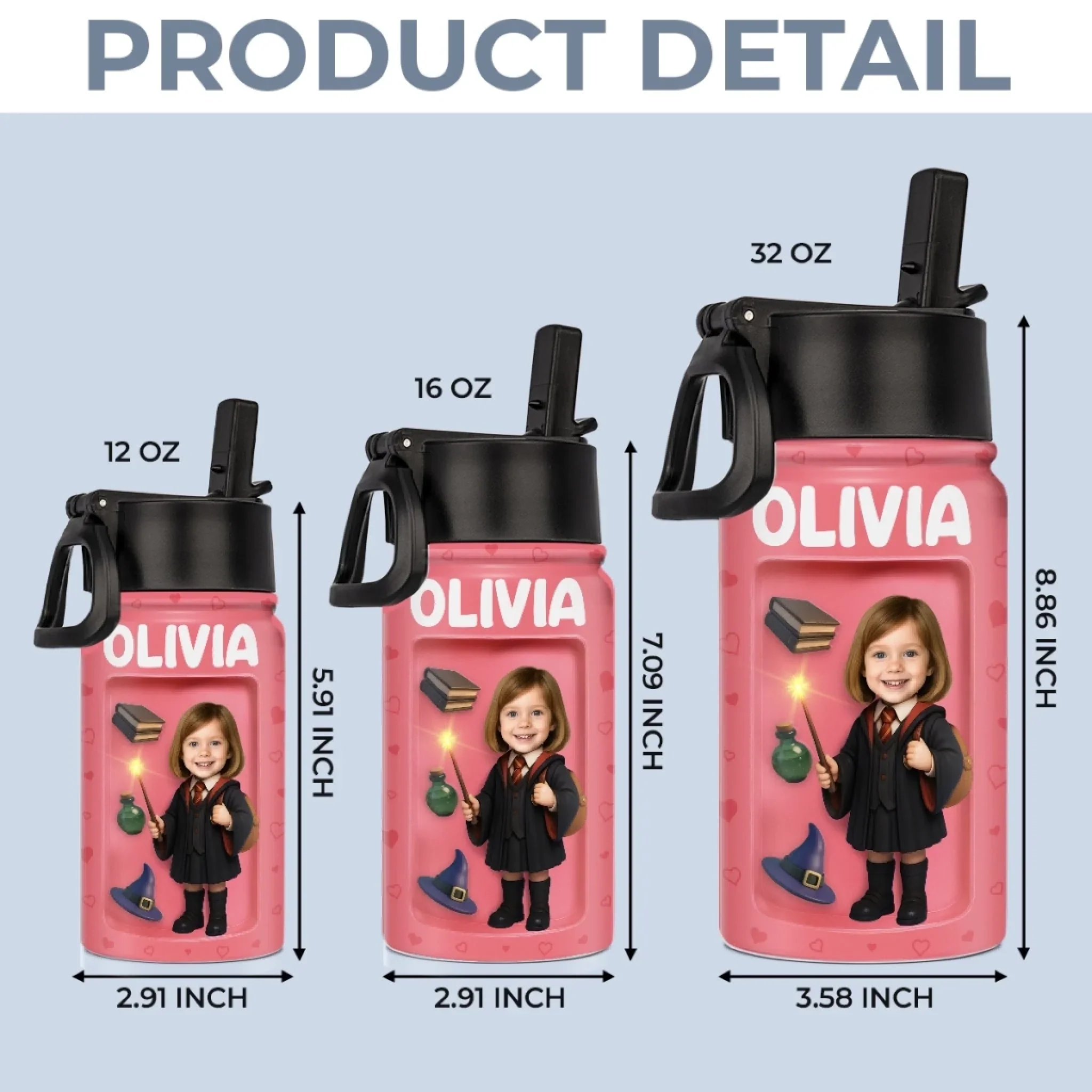 Custom Photo 3D Inflated Effect Printed Kids Water Bottle - Personalized Back To School Gifts For Kids - Ready To Cast Some Spells - Image 6
