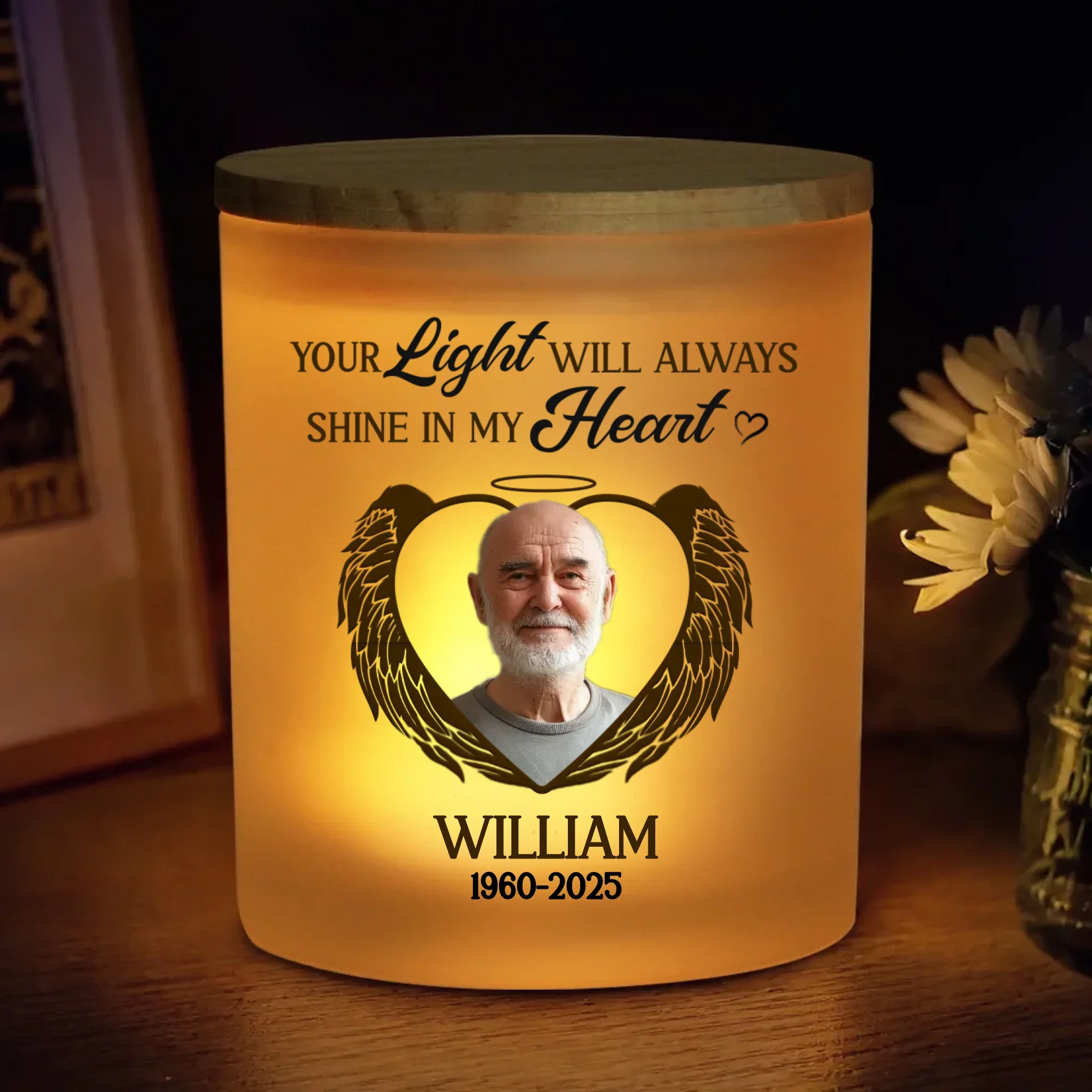 Custom Photo A Beautiful Soul, A Forever Glow - Memorial Personalized Custom Printed Glass Jar With LED Candle - Sympathy Gift For Family Members - Image 2